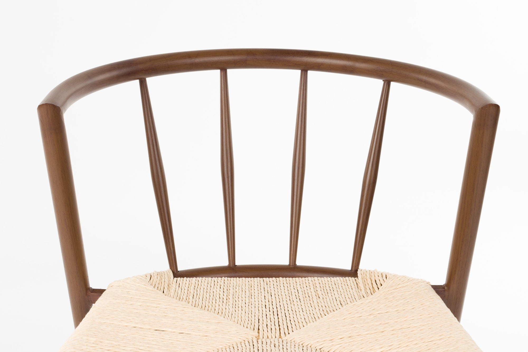 Set of 2 Che Walnut Brown Wood & Natural Rope Curved Dining Chair