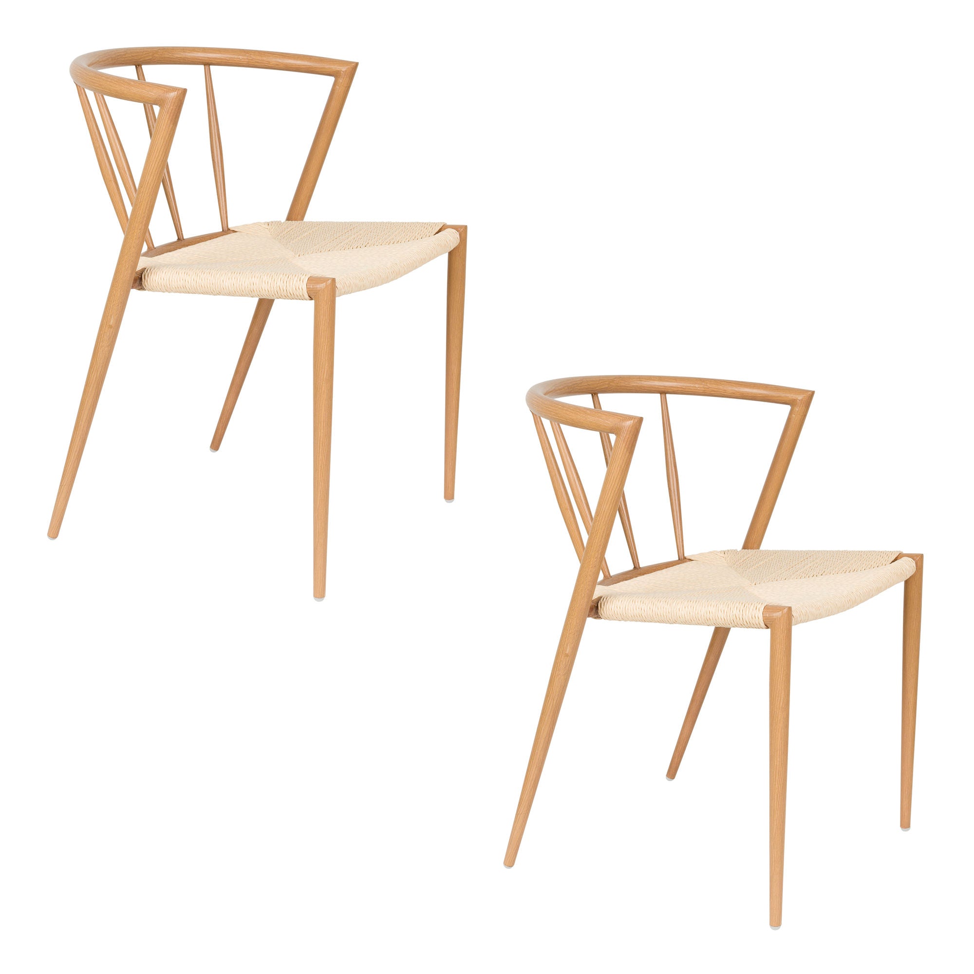 Set of 2 Che Natural Wood & Rope Curved Dining Chair