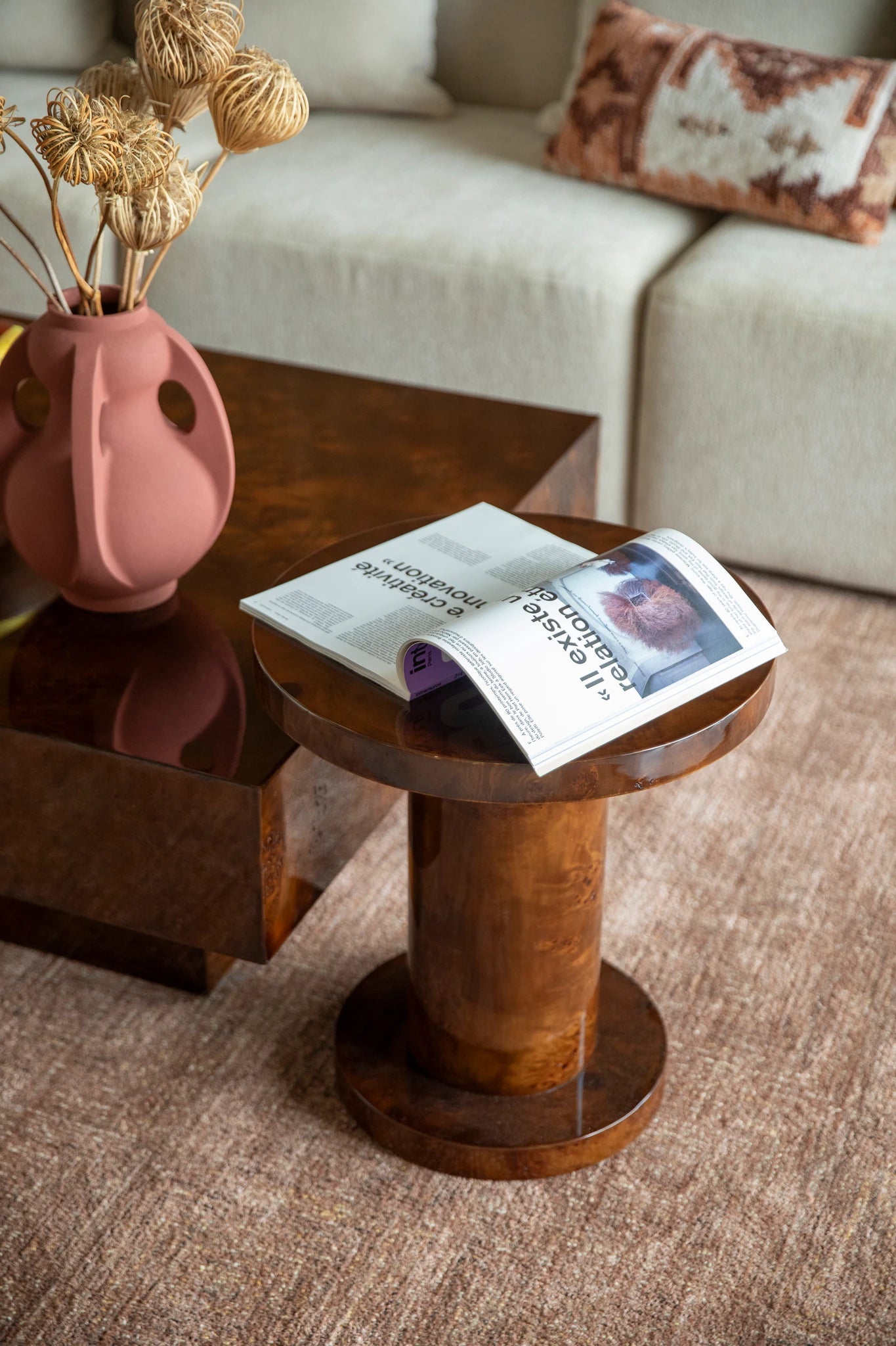 Dutchbone Quinn Walnut Brown Acacia Wood Side Table