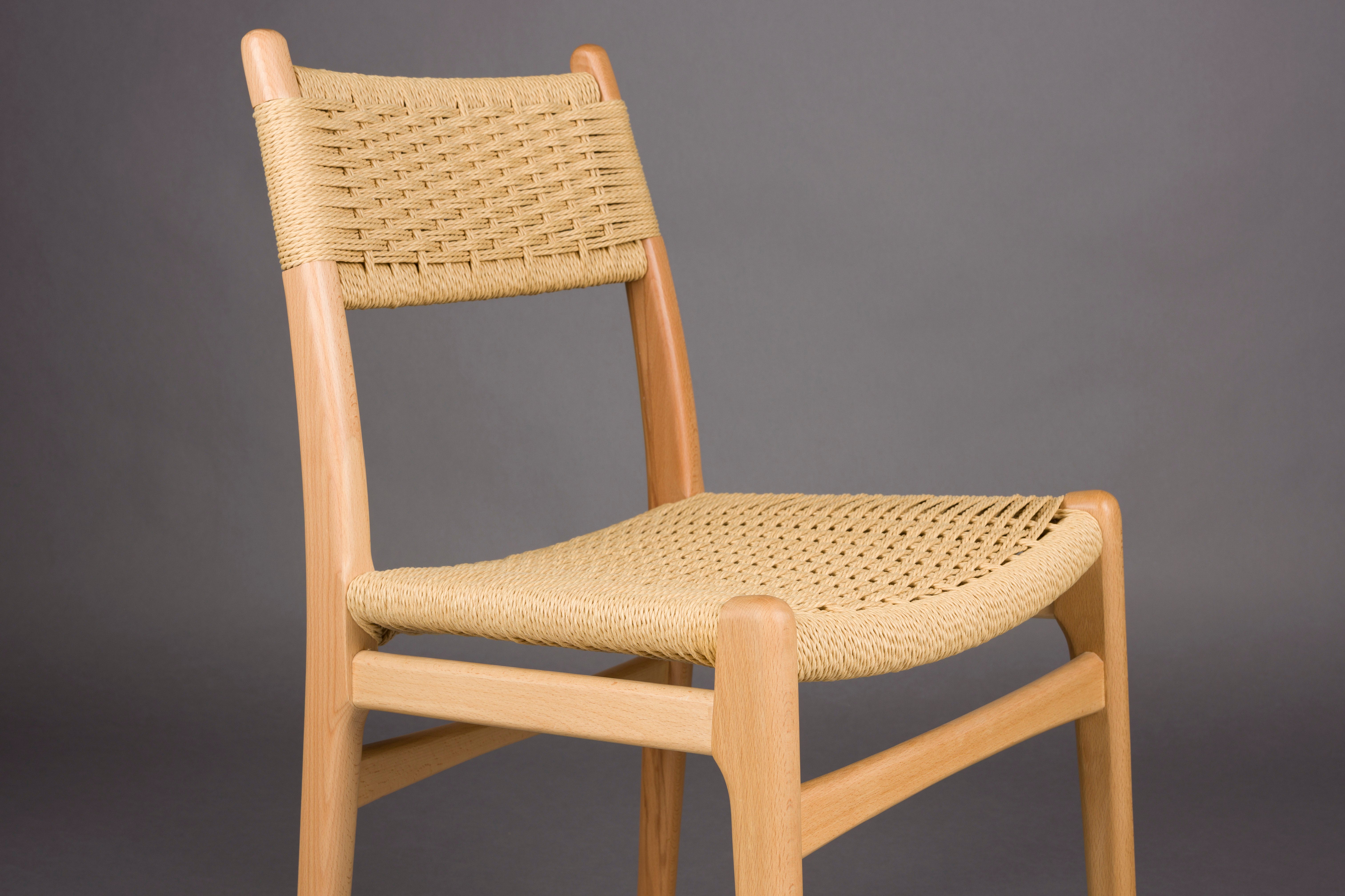 Dutchbone Set of 2 Cecile Natural Wood & Woven Rope Dining Chair