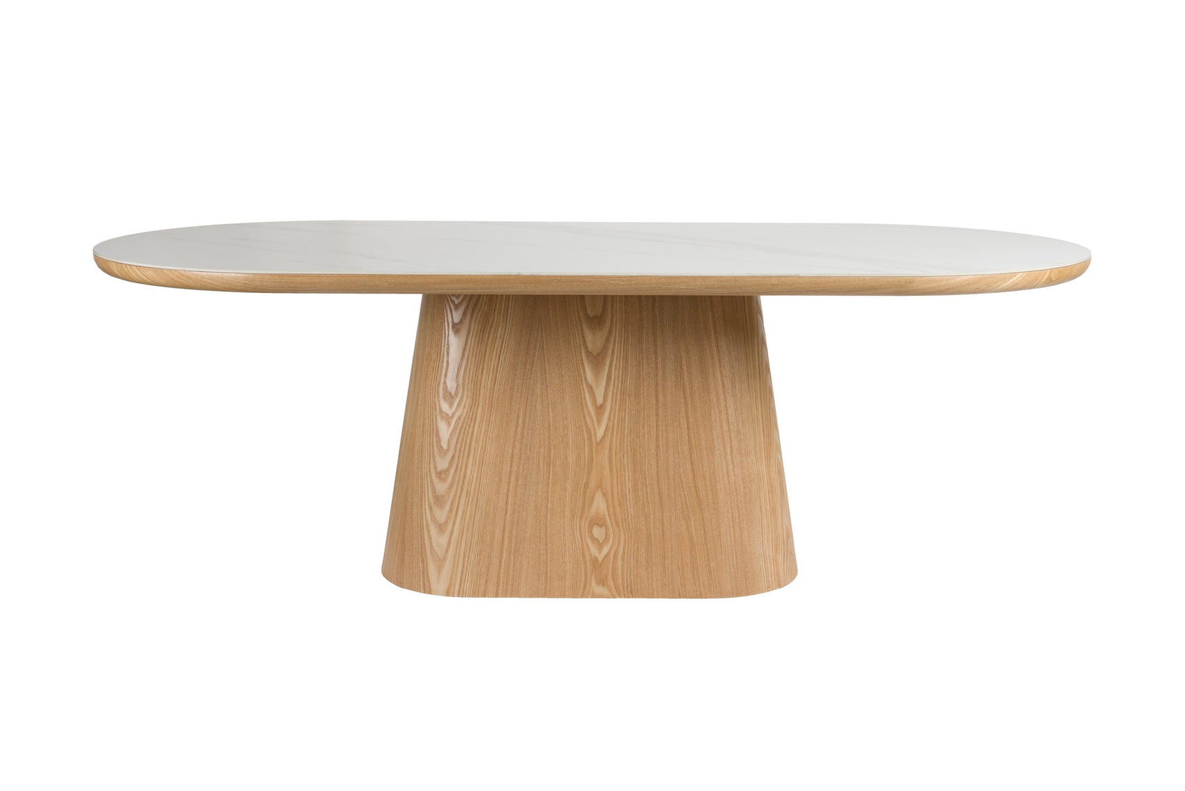 Almira Natural Oak Wood & White Marble Oval Dining Table 180cm