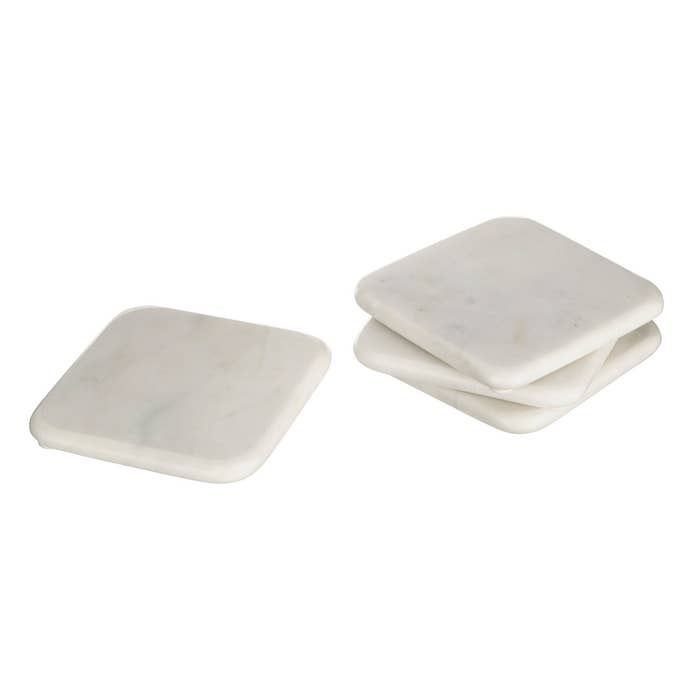 Set of 4 Trevi Off White Marble Square Coasters