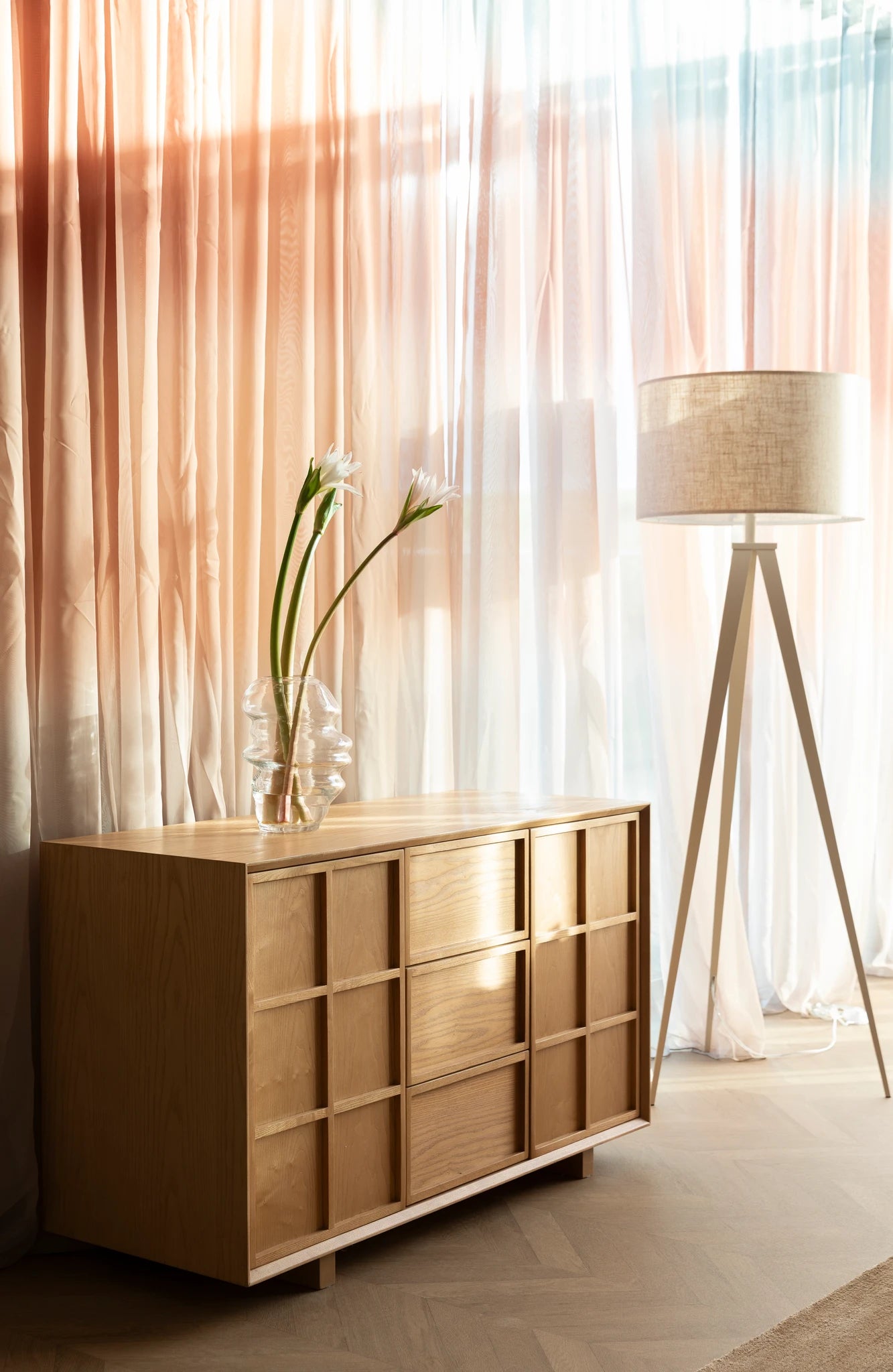 Zuiver Raster Natural Ash Veneer High Sideboard
