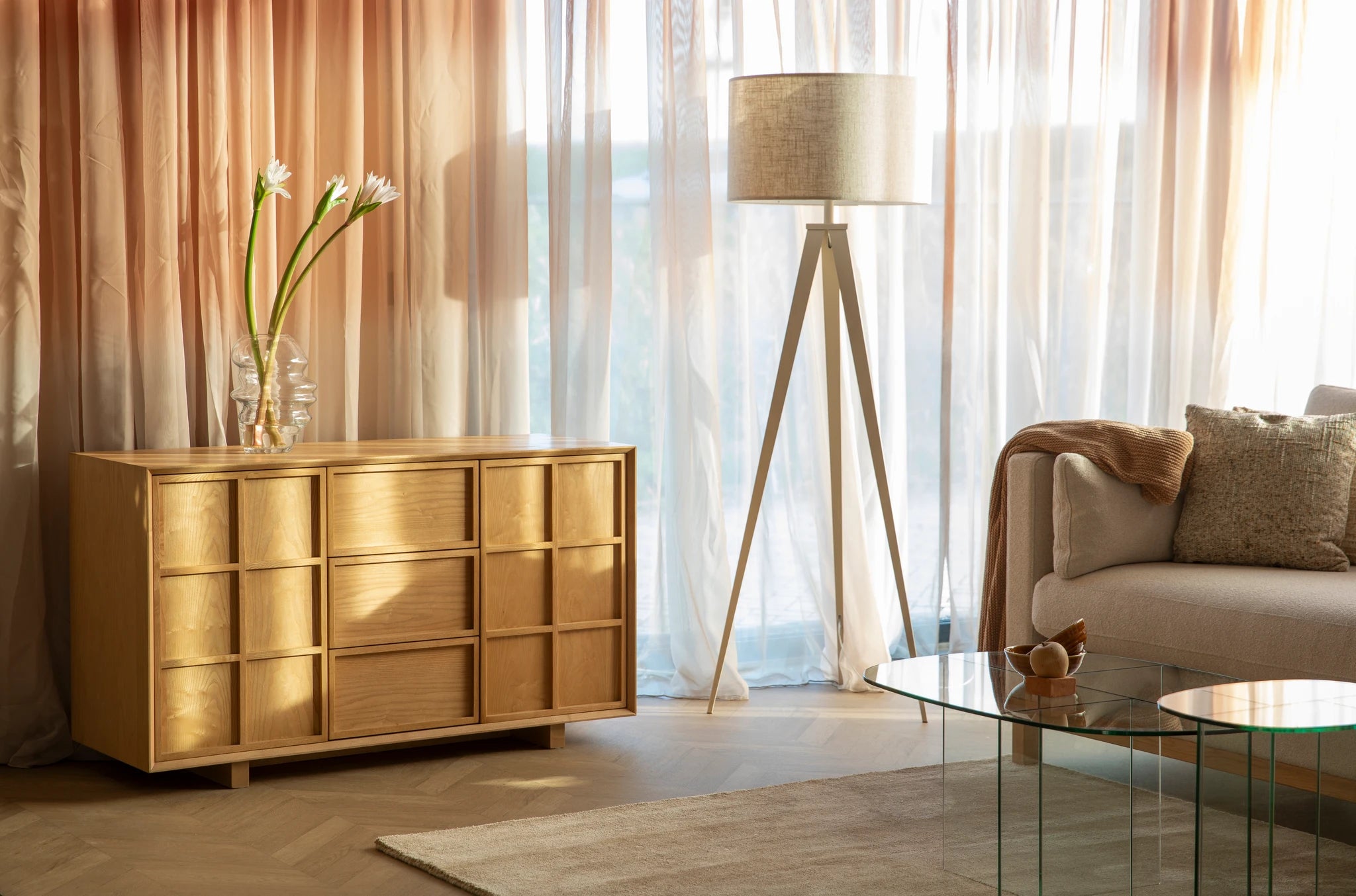 Zuiver Raster Natural Ash Veneer High Sideboard