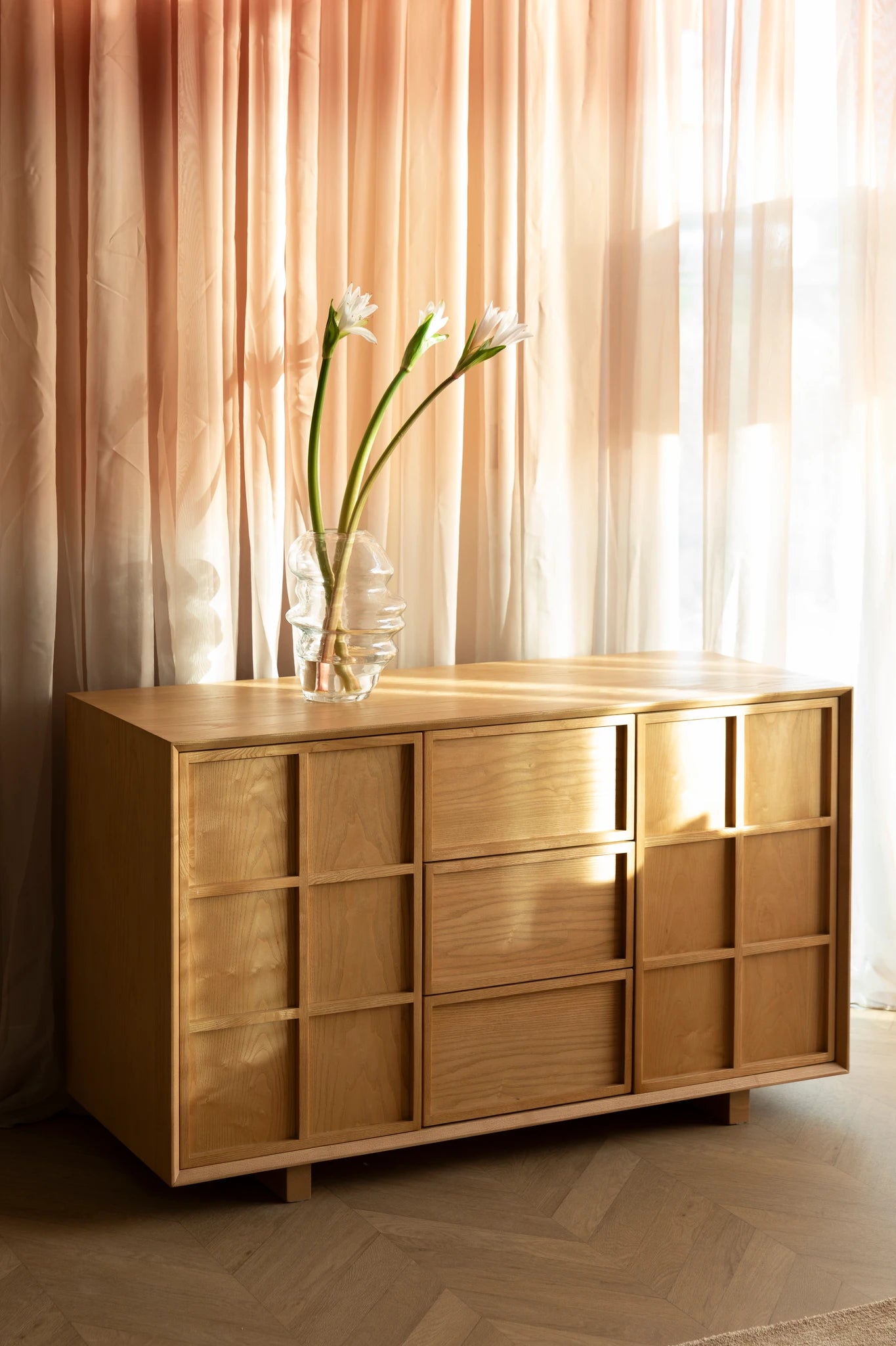 Zuiver Raster Natural Ash Veneer High Sideboard