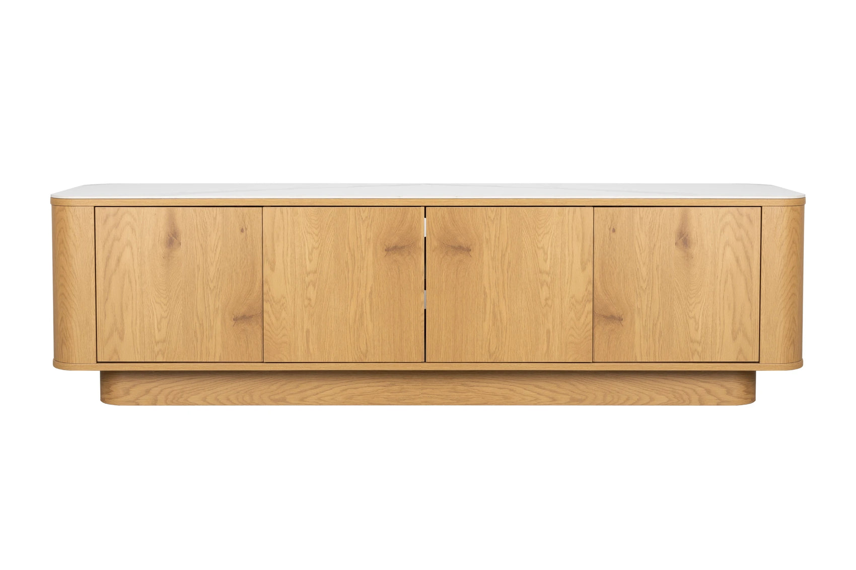 Almira Natural Oak Wood & White Marble Low Sideboard