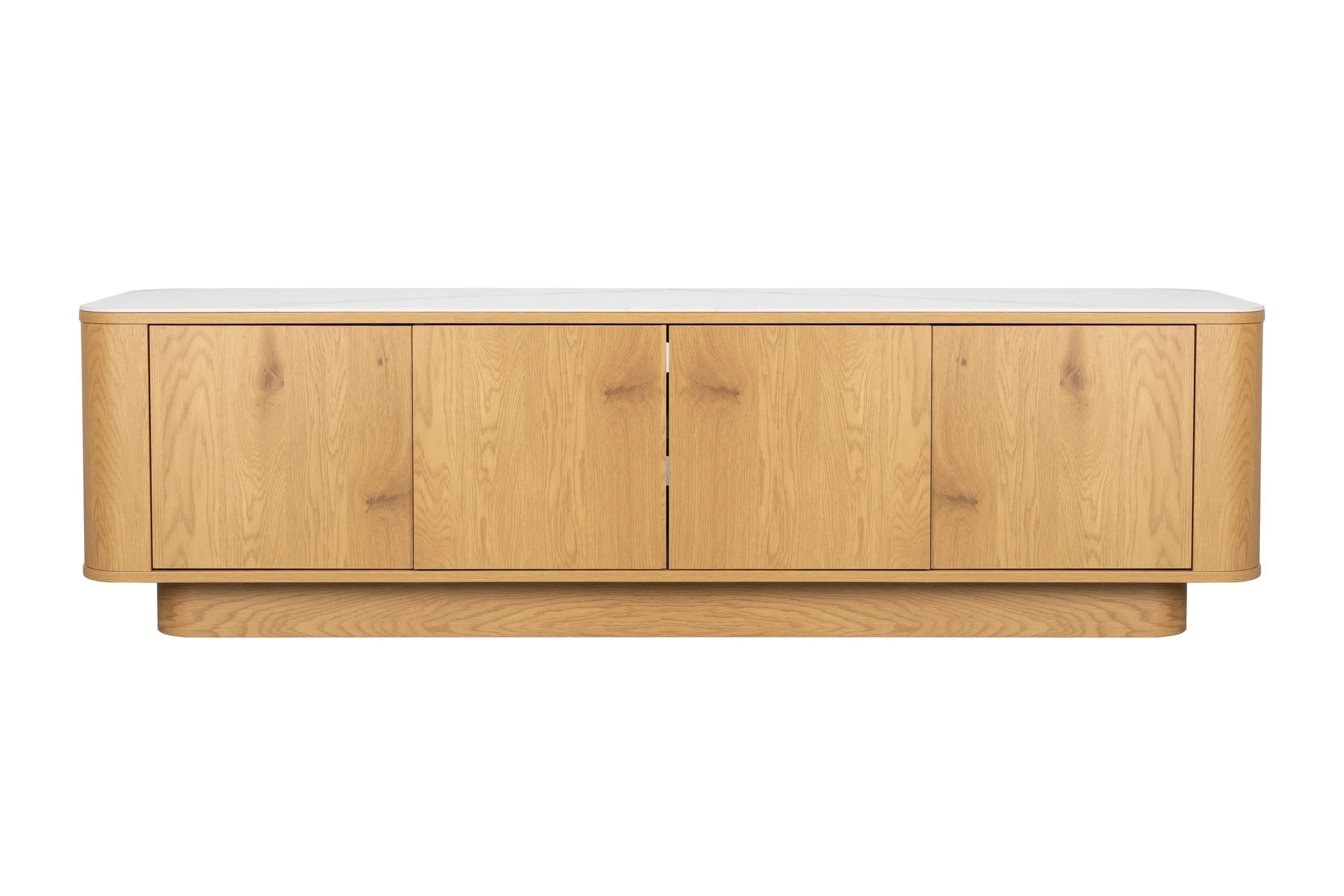 Almira Natural Oak Wood & White Marble Low Sideboard