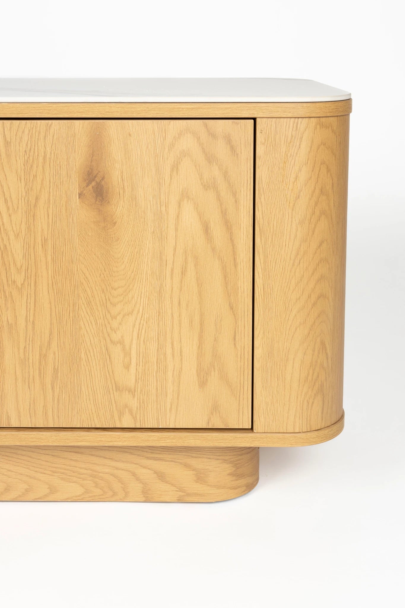 Almira Natural Oak Wood & White Marble Low Sideboard