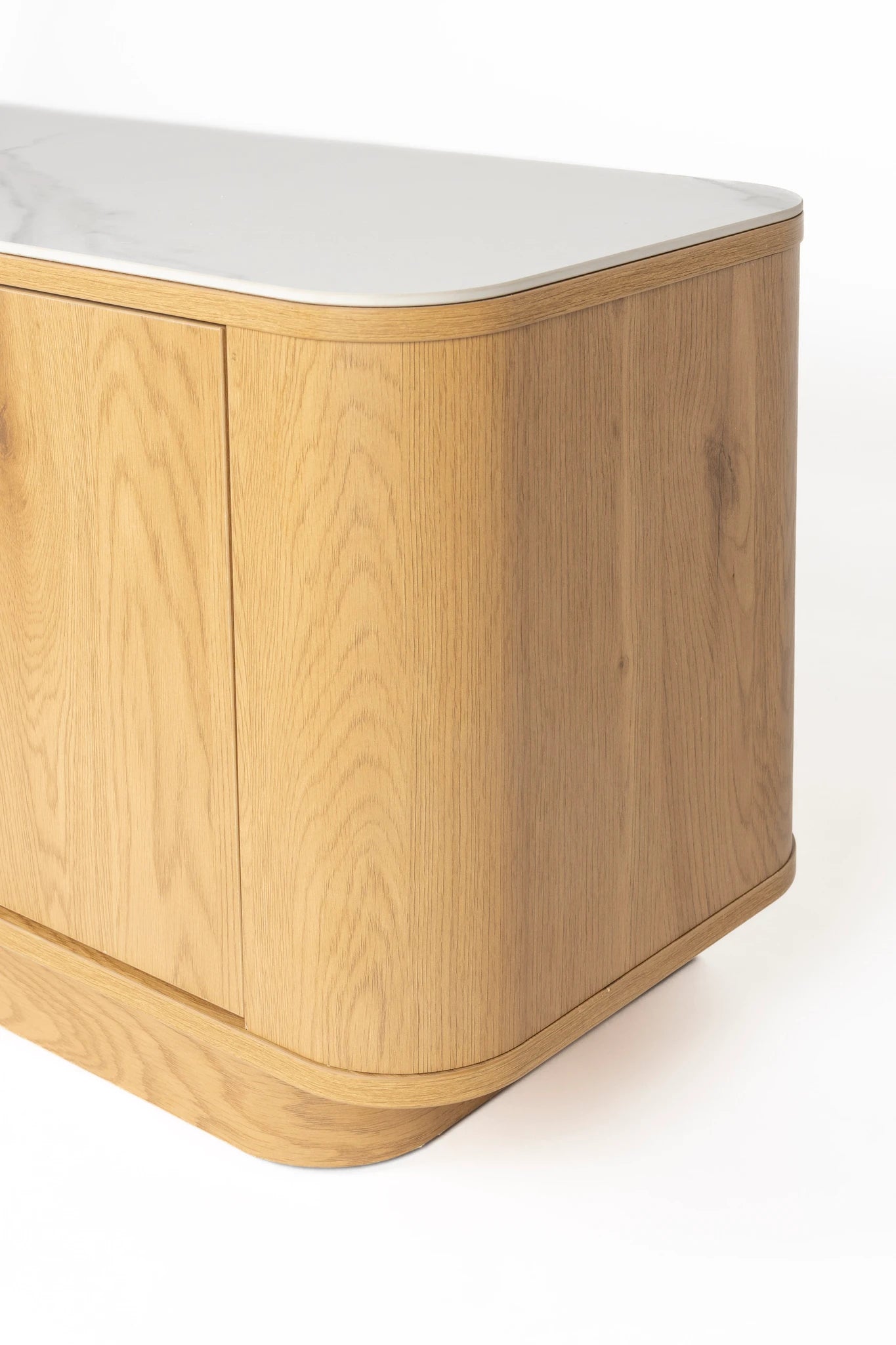 Almira Natural Oak Wood & White Marble Low Sideboard