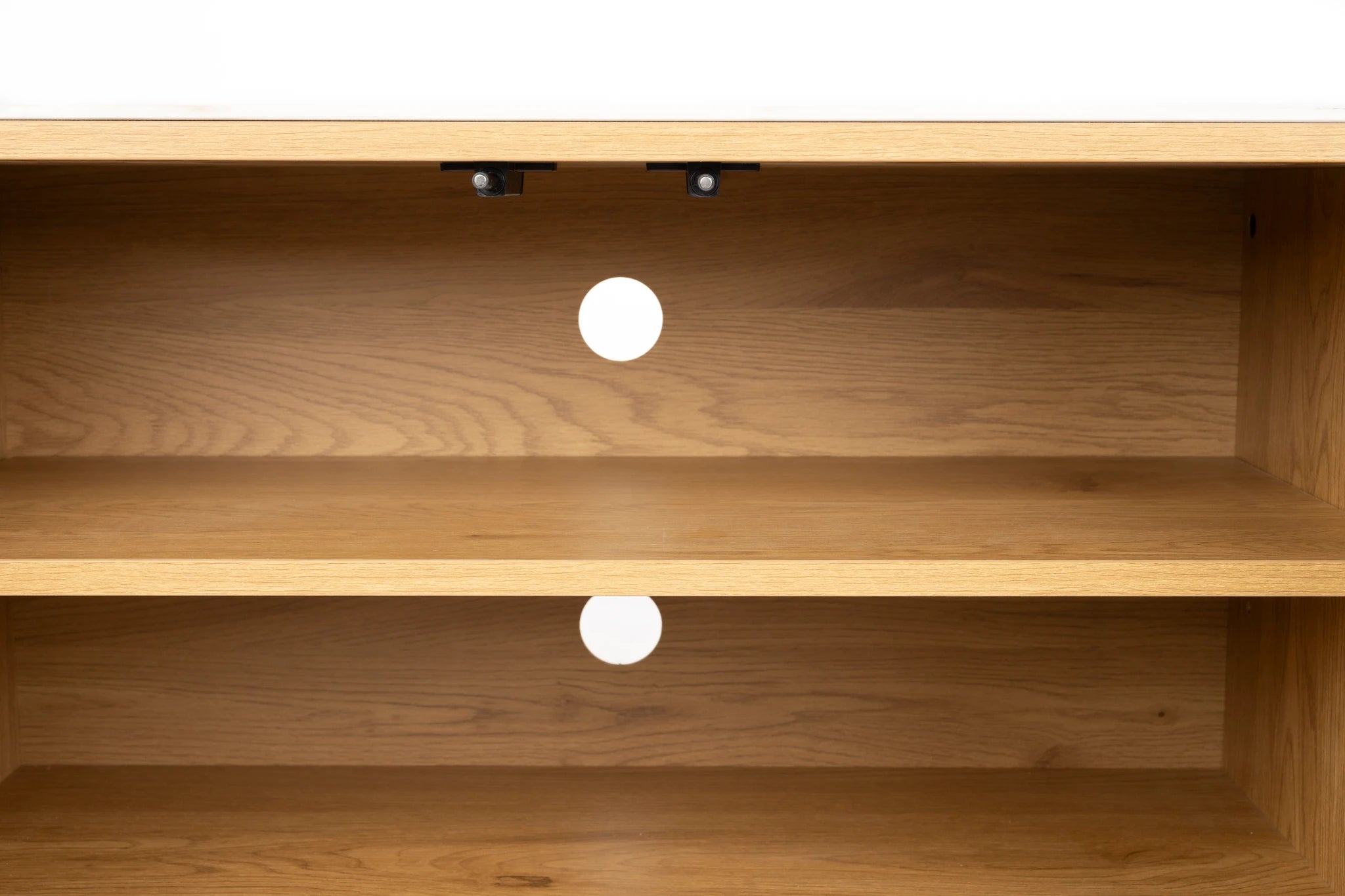 Almira Natural Oak Wood & White Marble Low Sideboard