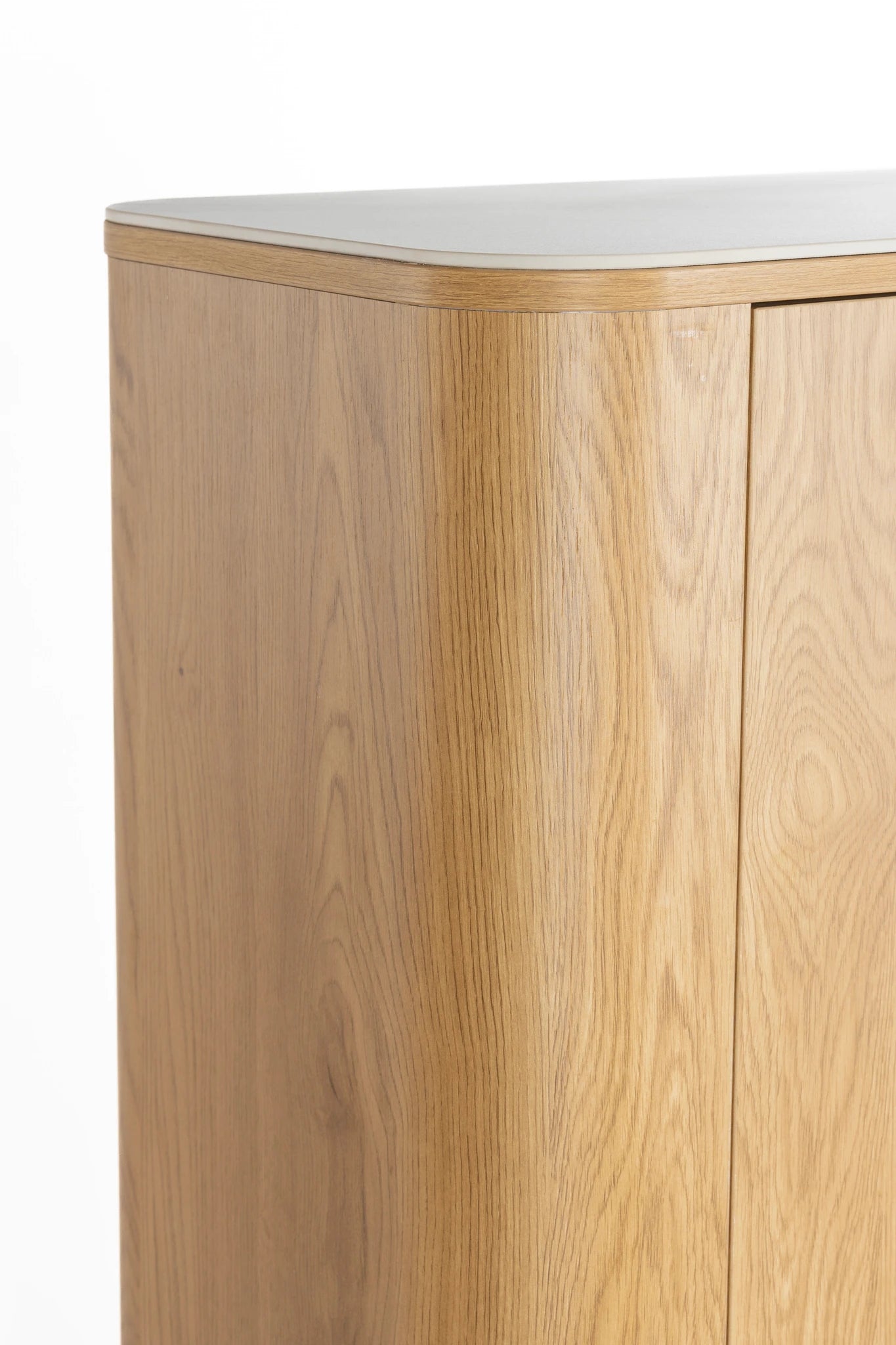 Almira Natural Oak Wood & White Marble Cabinet