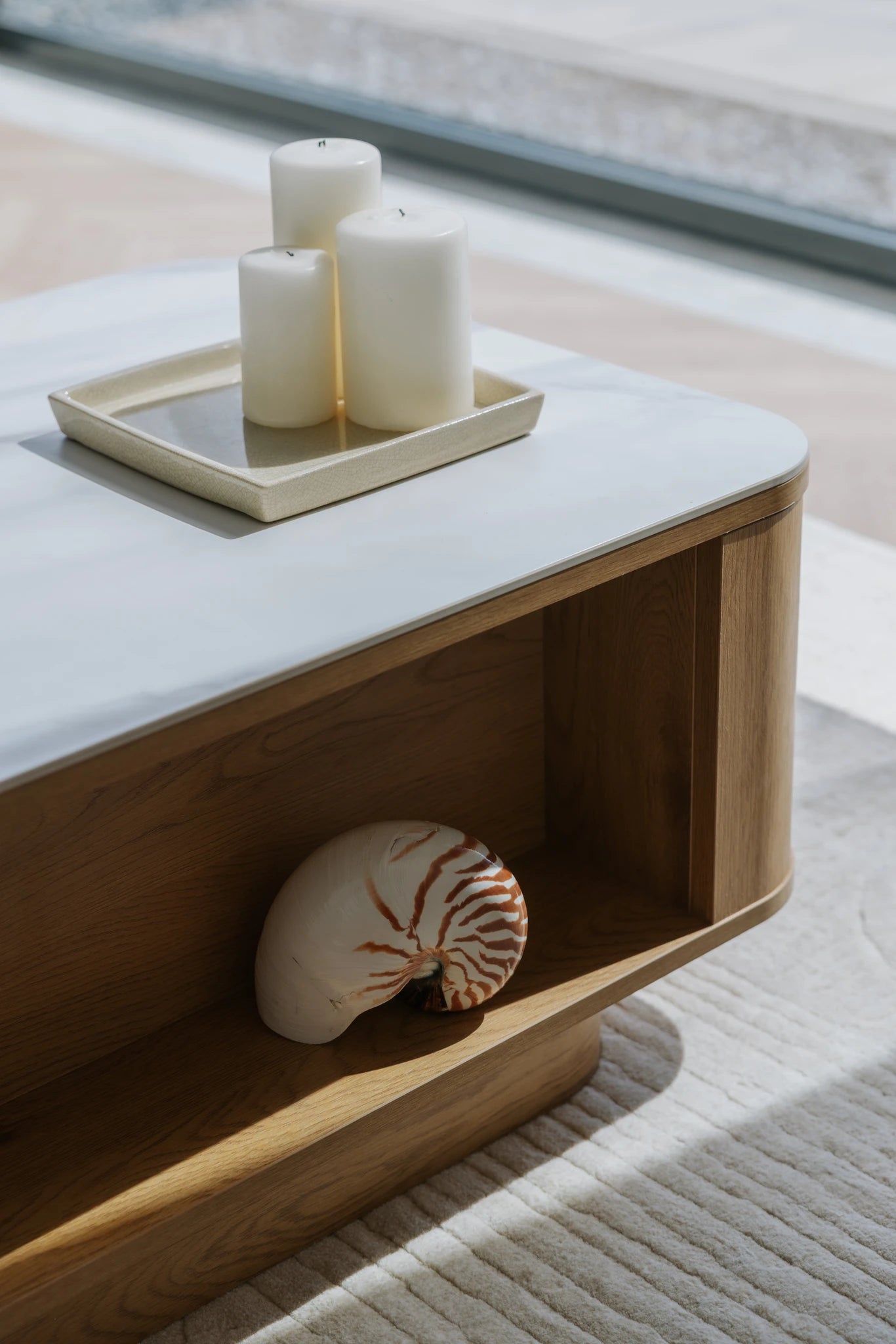 Almira Natural Oak Wood & White Marble Coffee Table