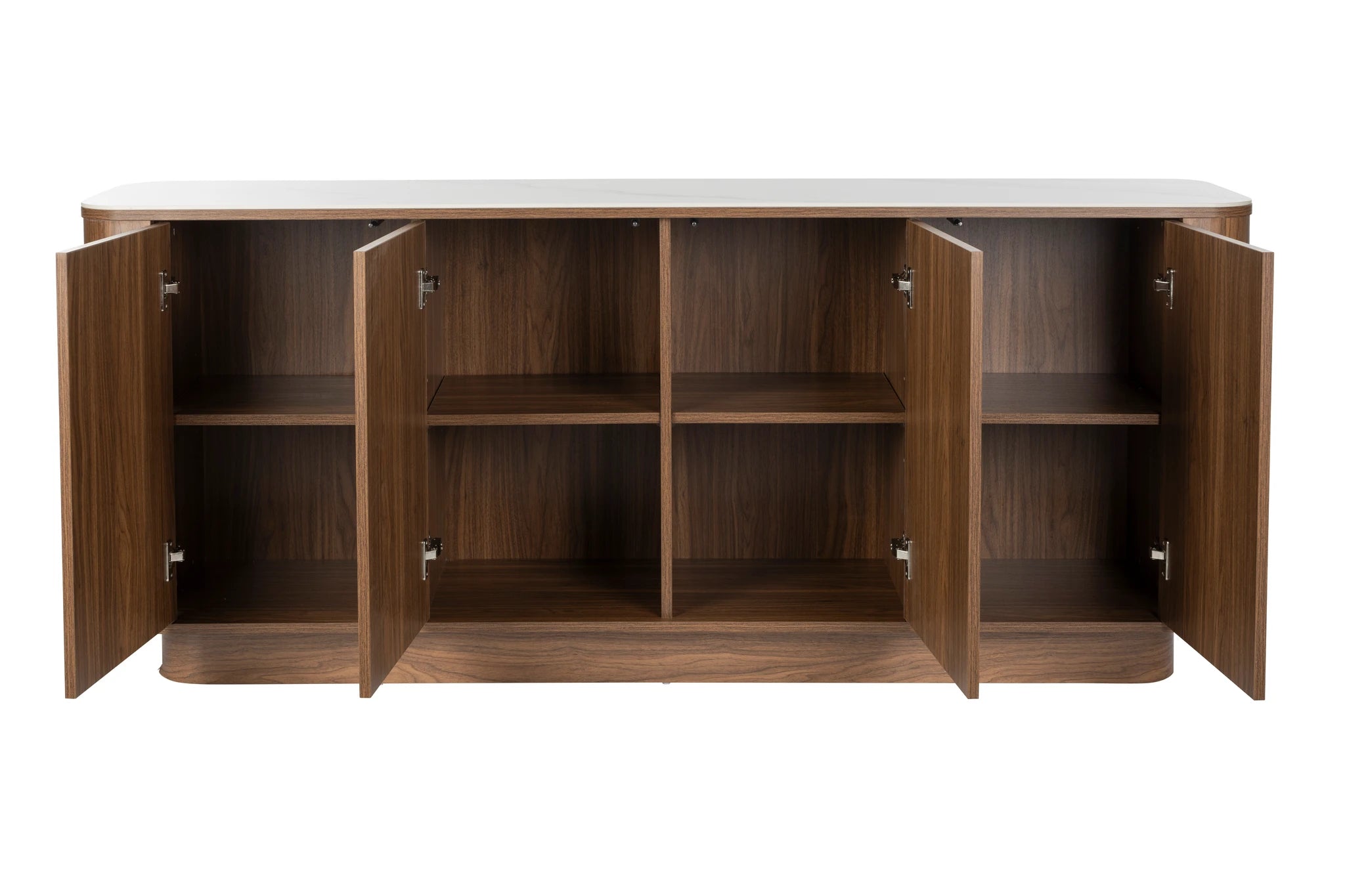 Almira Walnut Brown Wood & White Marble High Sideboard