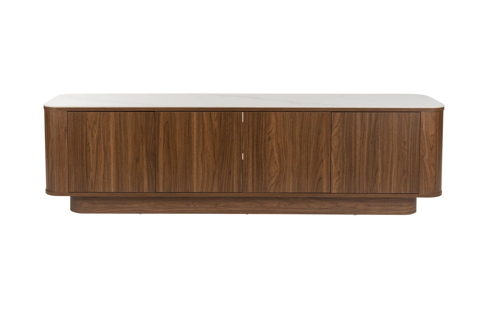 Almira Walnut Brown Wood & White Marble Low Sideboard