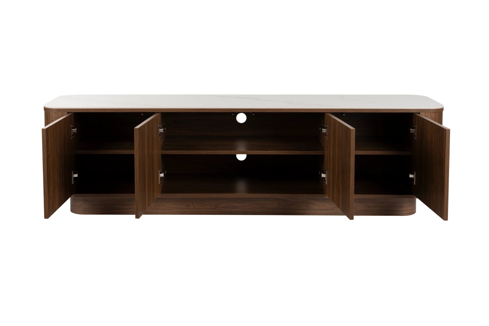 Almira Walnut Brown Wood & White Marble Low Sideboard