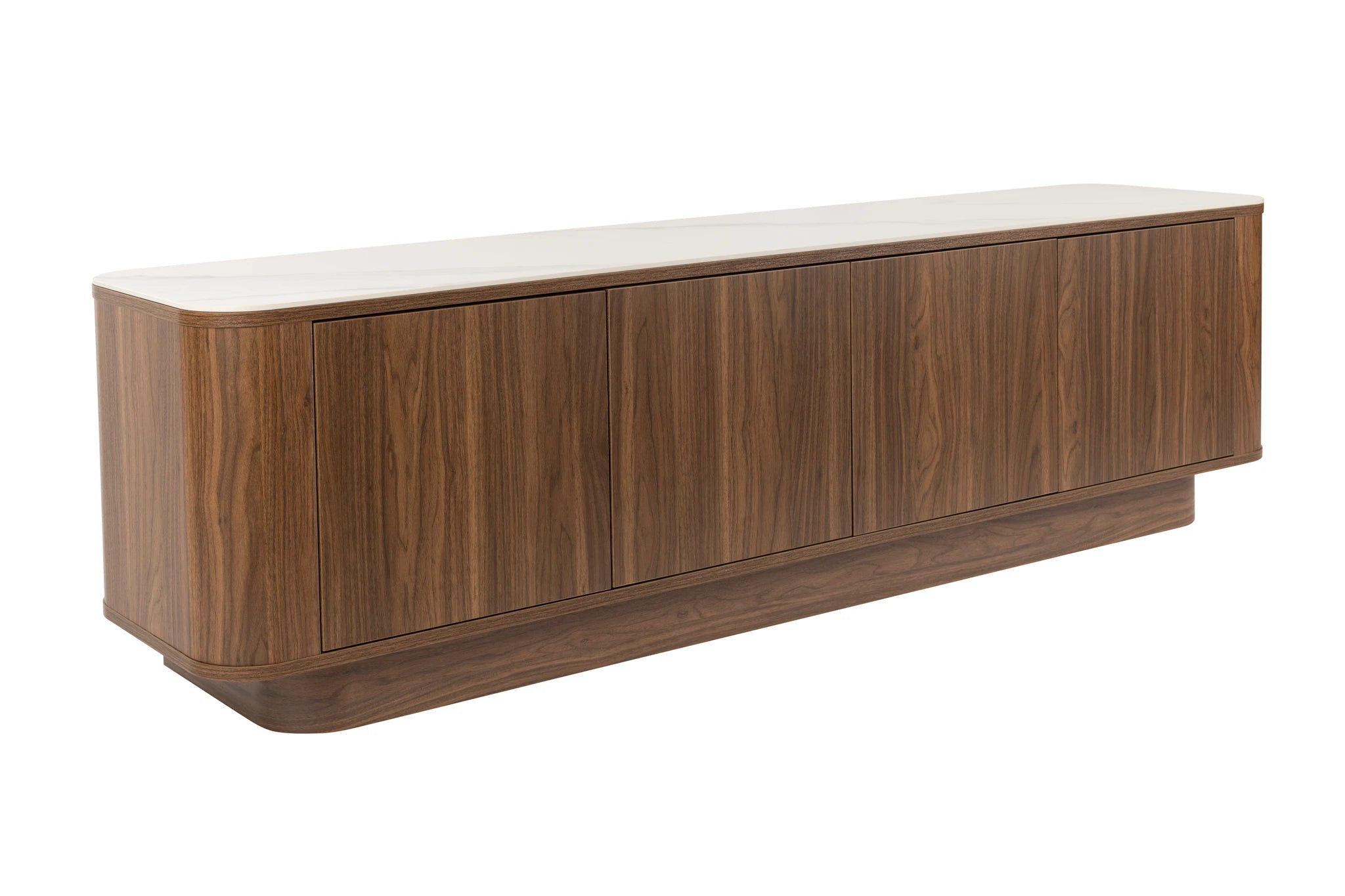 Almira Walnut Brown Wood & White Marble Low Sideboard