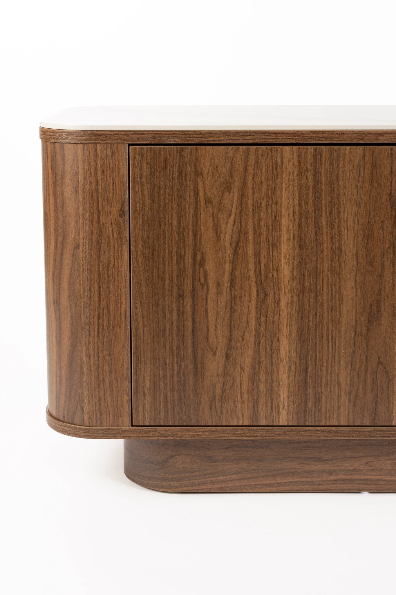 Almira Walnut Brown Wood & White Marble Low Sideboard