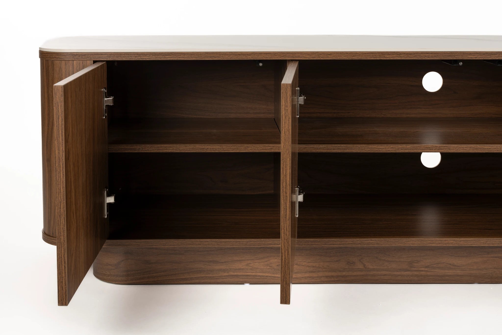 Almira Walnut Brown Wood & White Marble Low Sideboard