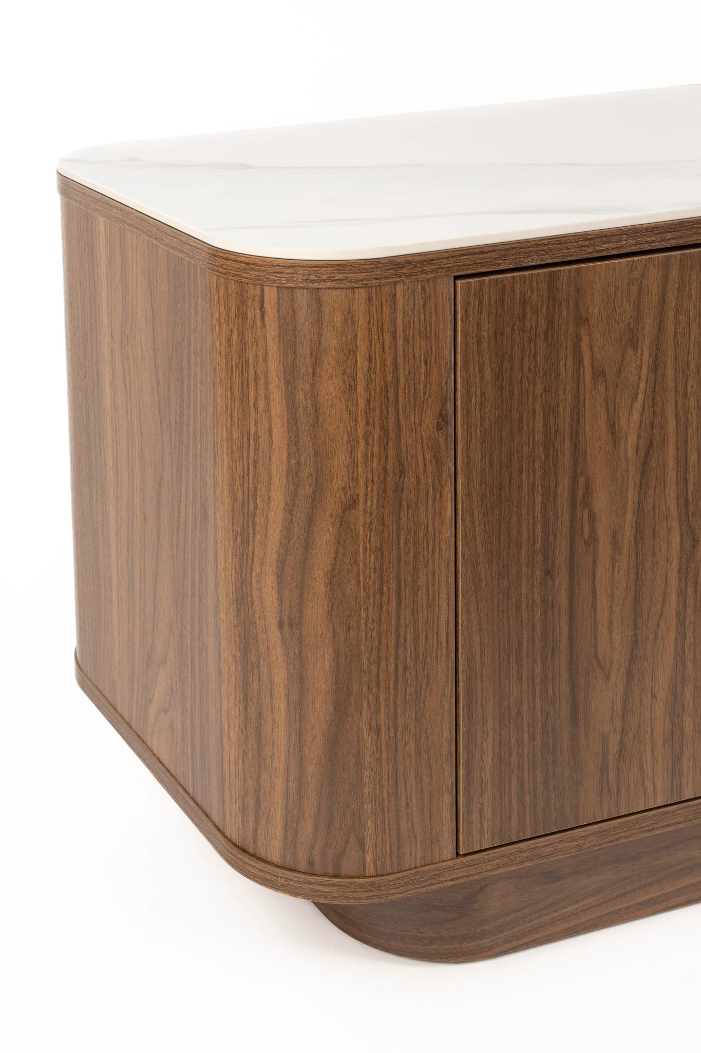 Almira Walnut Brown Wood & White Marble Low Sideboard