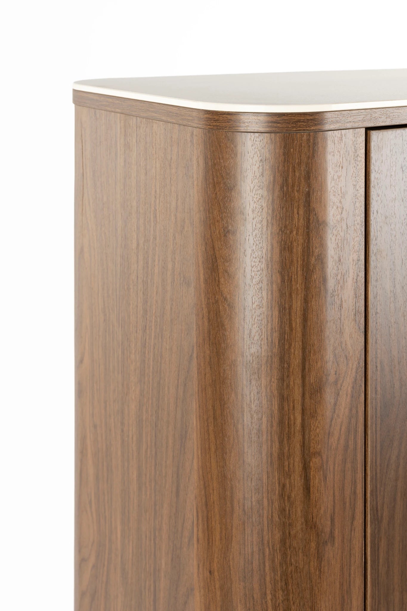 Almira Walnut Brown Wood & White Marble Cabinet