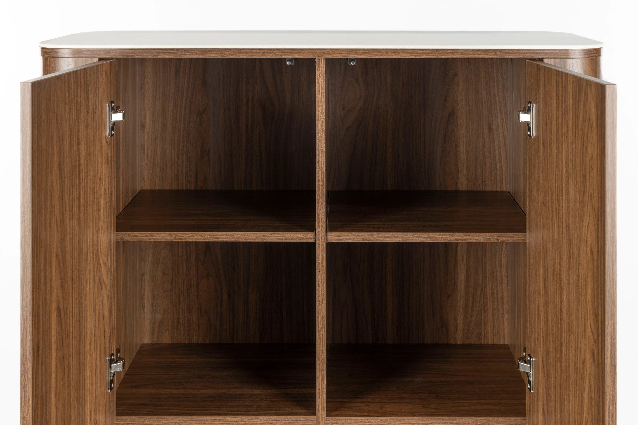 Almira Walnut Brown Wood & White Marble Cabinet