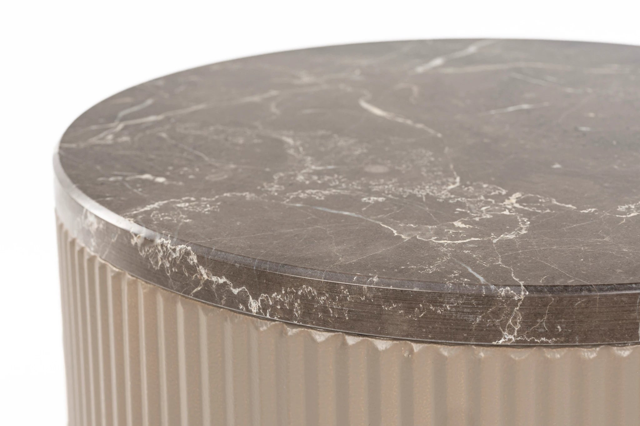Anna Brown Marble Ribbed Drum Side Table