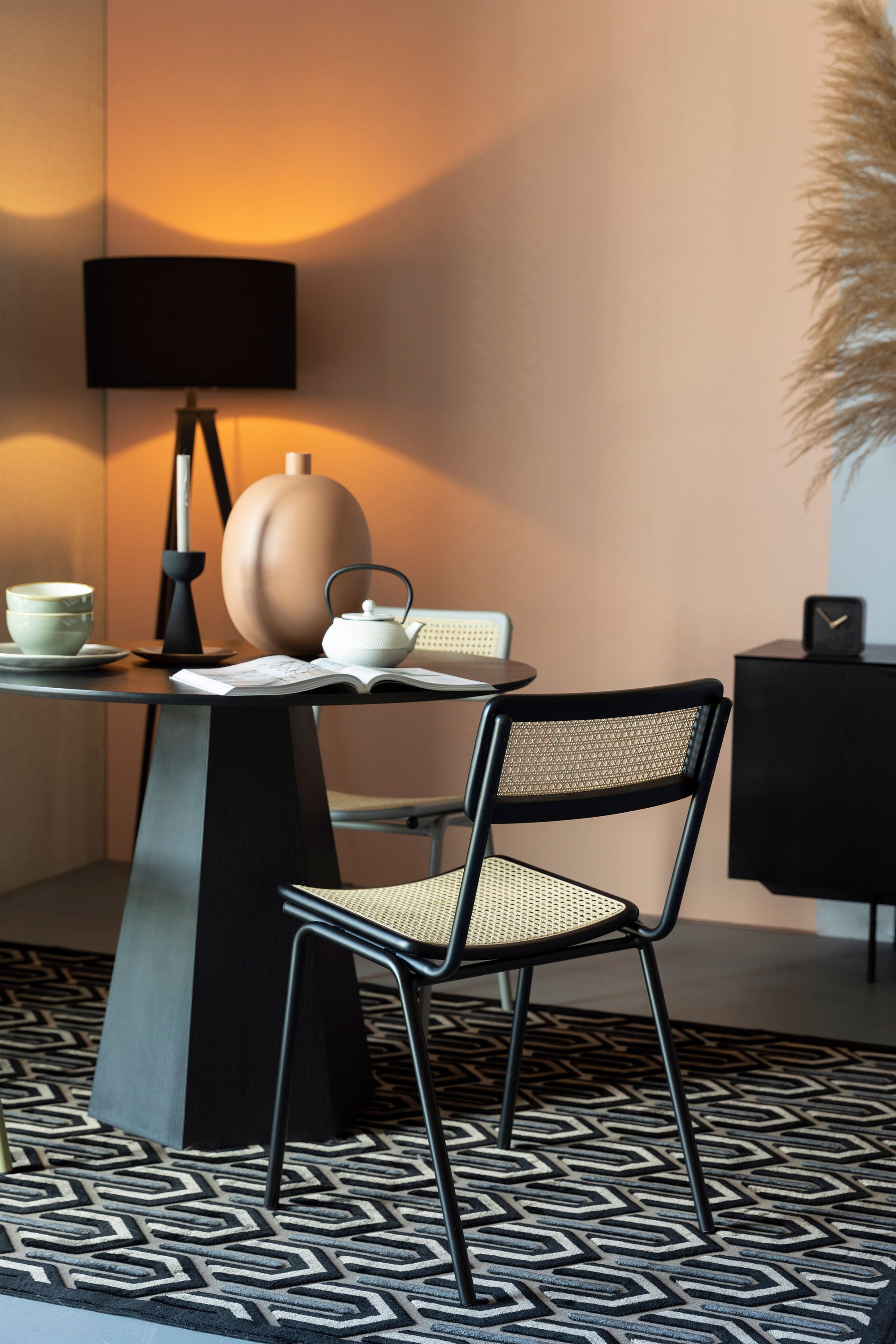 Zuiver Set of 2 Jort Black & Natural Rattan Dining Chair