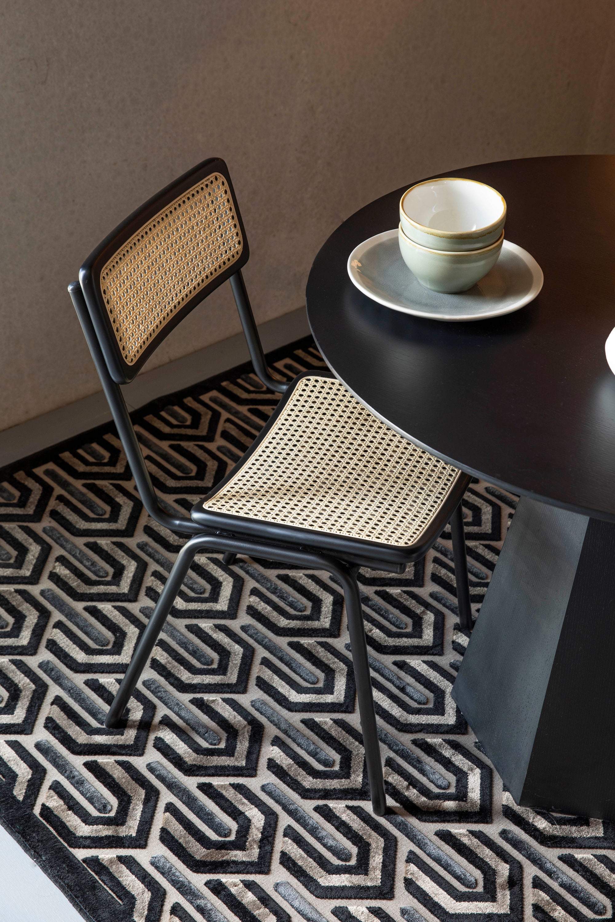 Zuiver Set of 2 Jort Black & Natural Rattan Dining Chair