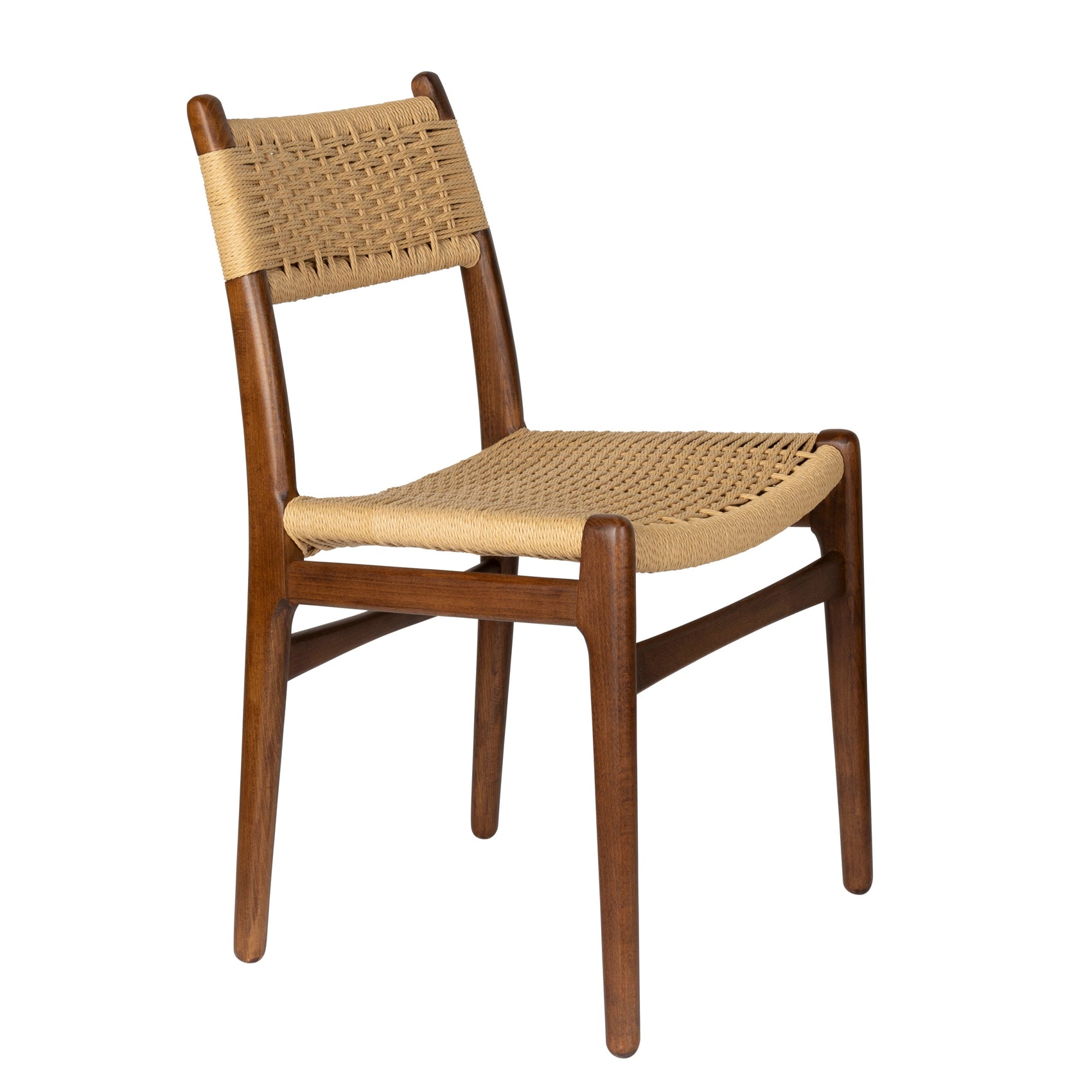 Dutchbone Set of 2 Cecile Walnut Brown Wood & Woven Rope Dining Chairs