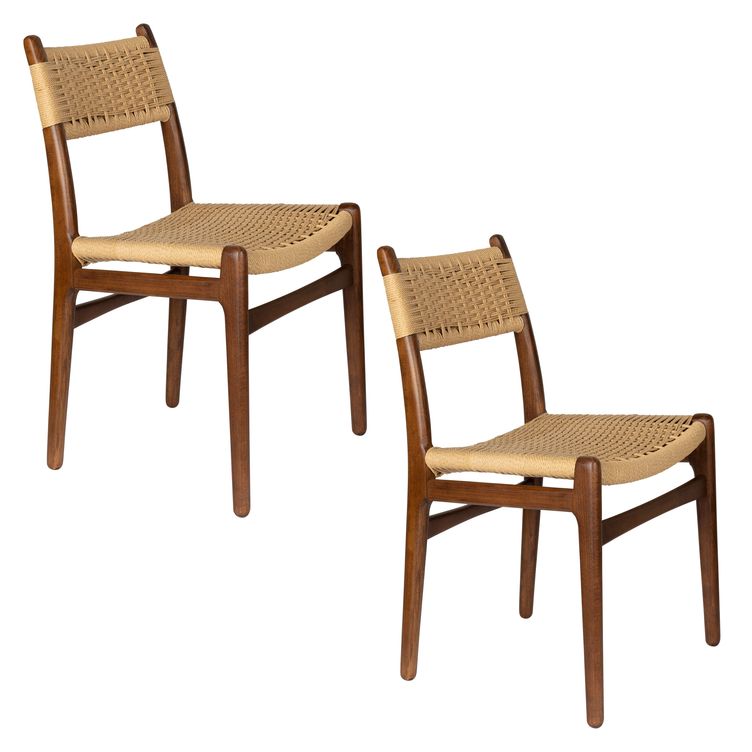 Dutchbone Set of 2 Cecile Walnut Brown Wood & Woven Rope Dining Chair