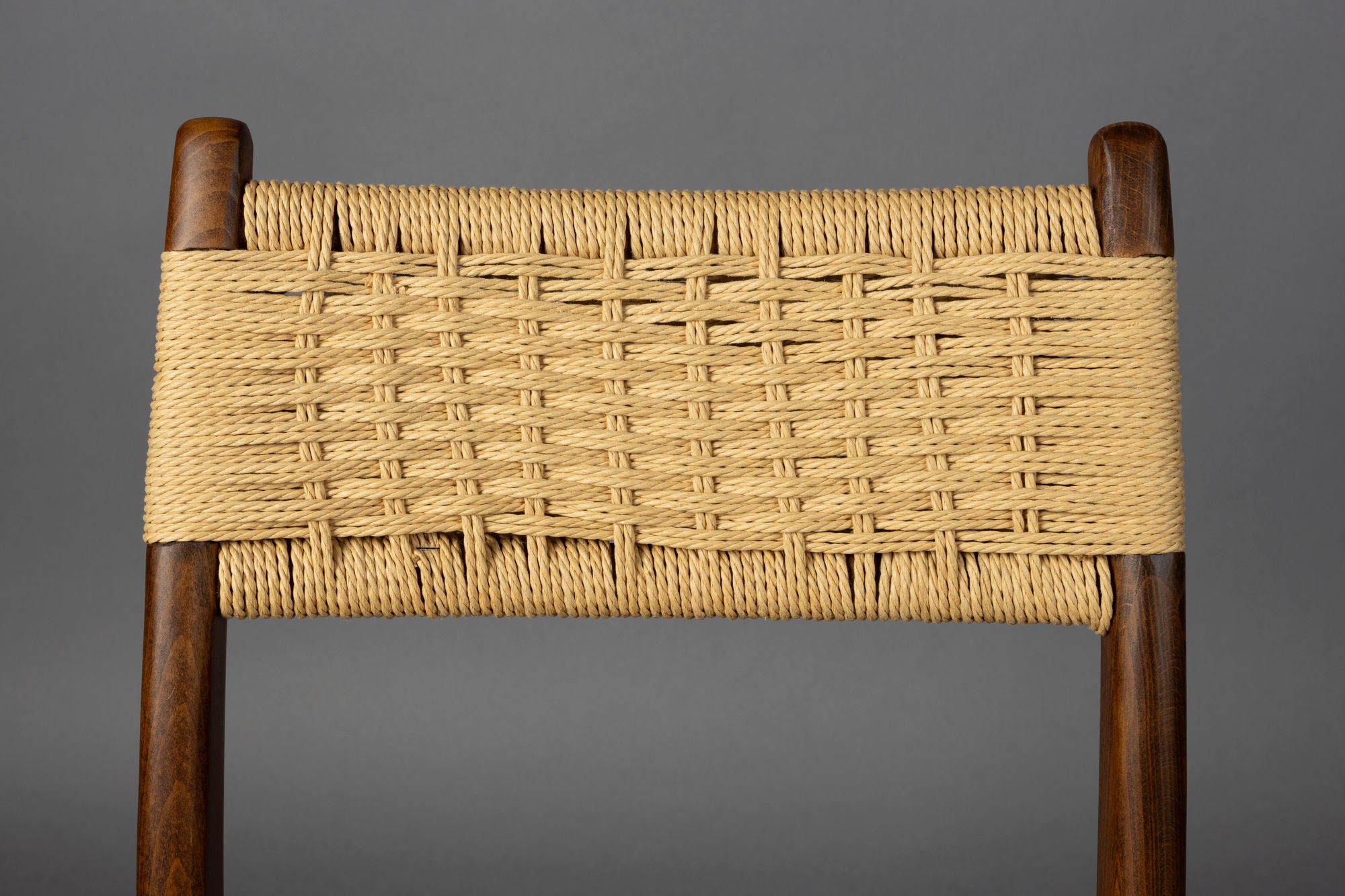 Dutchbone Set of 2 Cecile Walnut Brown Wood & Woven Rope Dining Chair