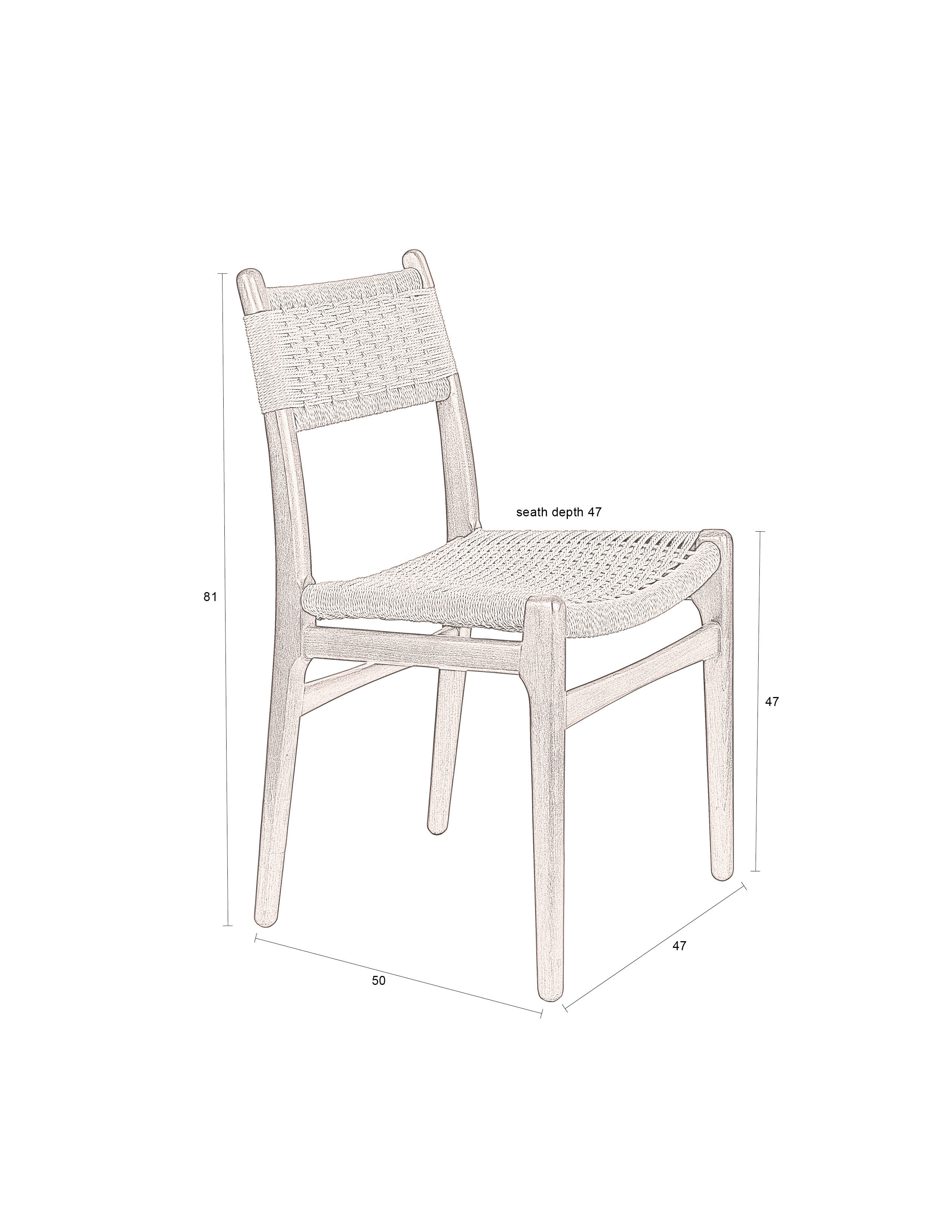 Dutchbone Set of 2 Cecile Walnut Brown Wood & Woven Rope Dining Chair