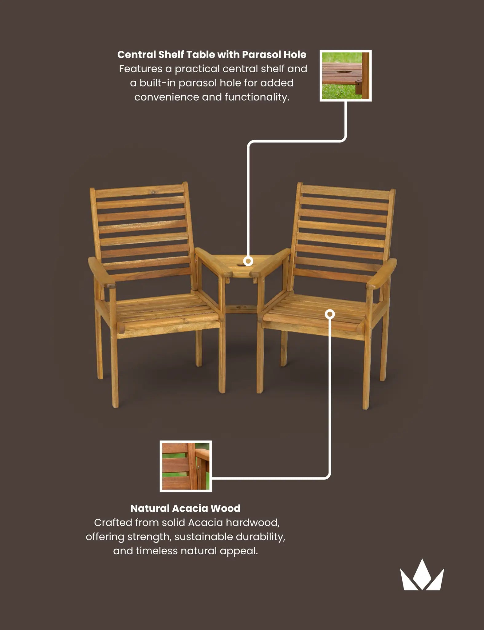 Evora Wood Outdoor Companion Bistro Dining Set