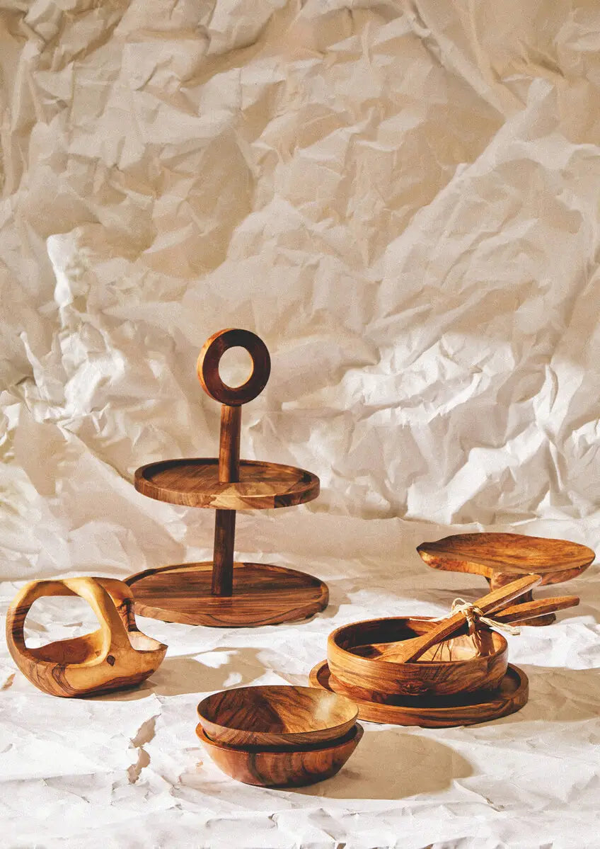 Rubin Natural Olive Wood Cake Stand