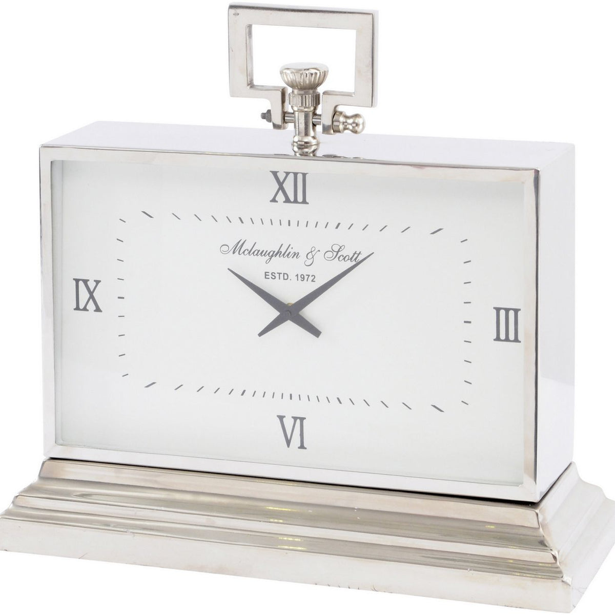 Latham Chrome & White Rectangular Roman Numerals Mantel Clock