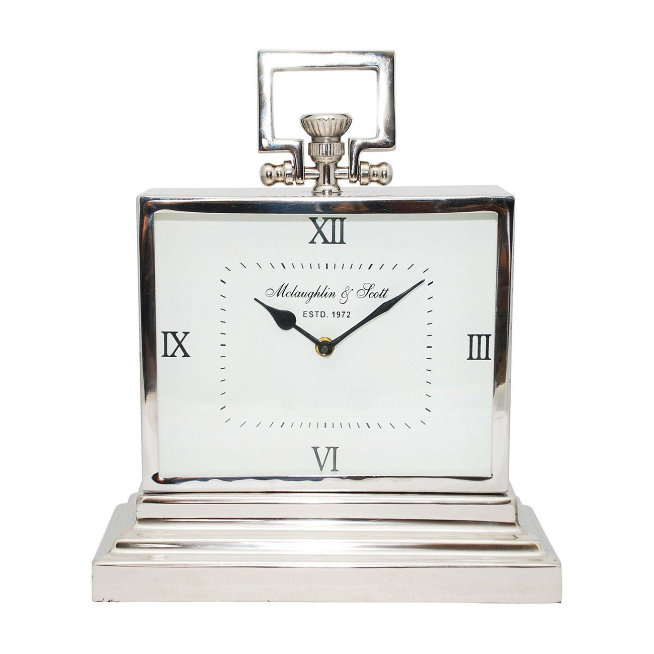 Latham Chrome & White Square Roman Numerals Mantel Clock