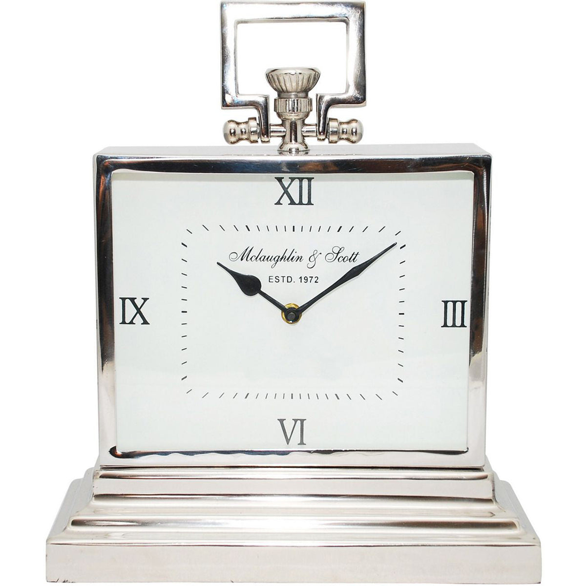 Latham Chrome & White Square Roman Numerals Mantel Clock