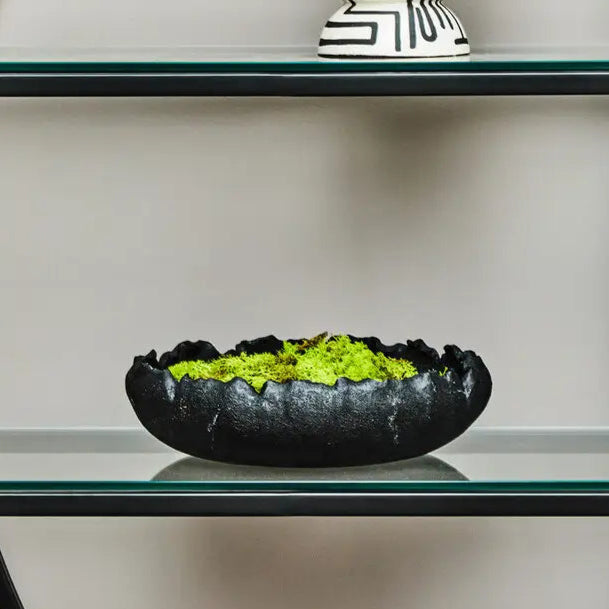 Bobbin Ribbed Black Flat Bowl