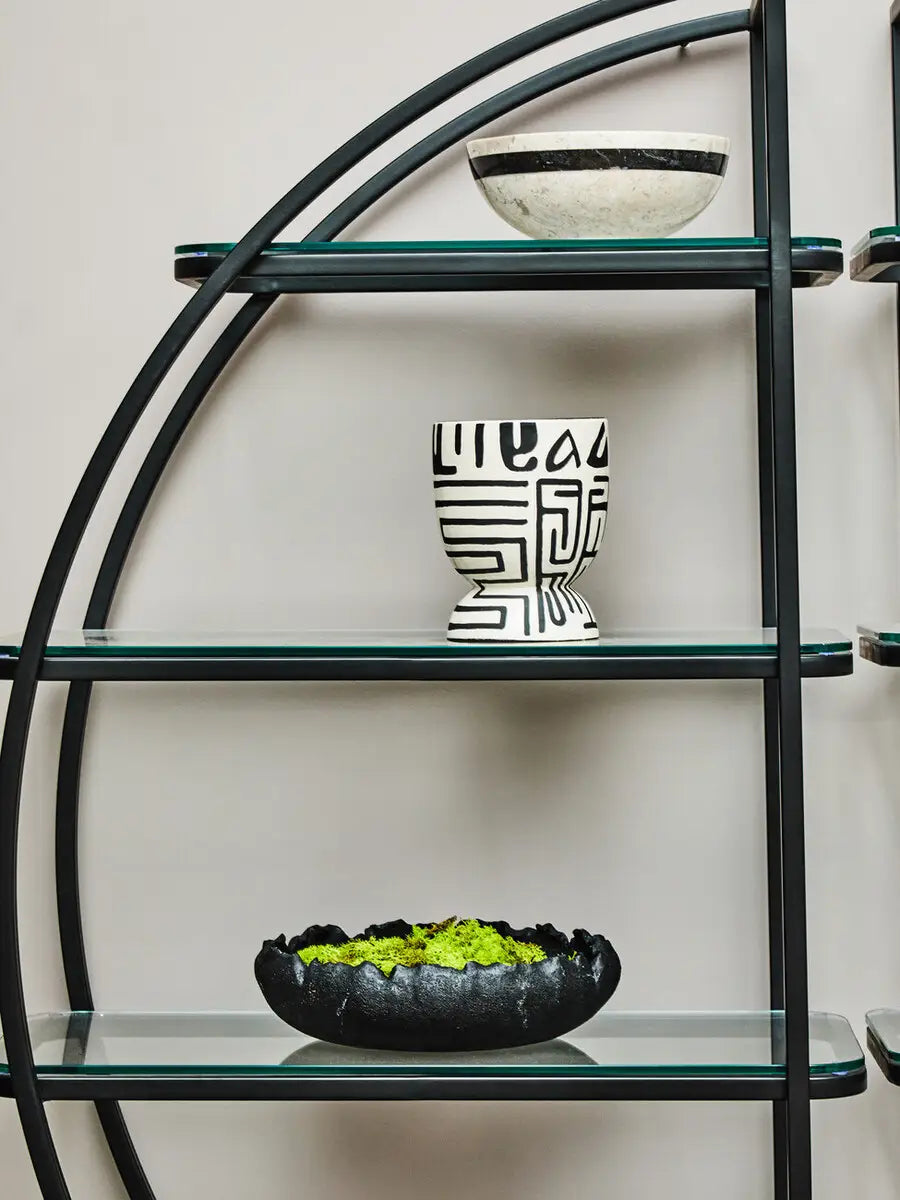 Bobbin Ribbed Black Flat Bowl