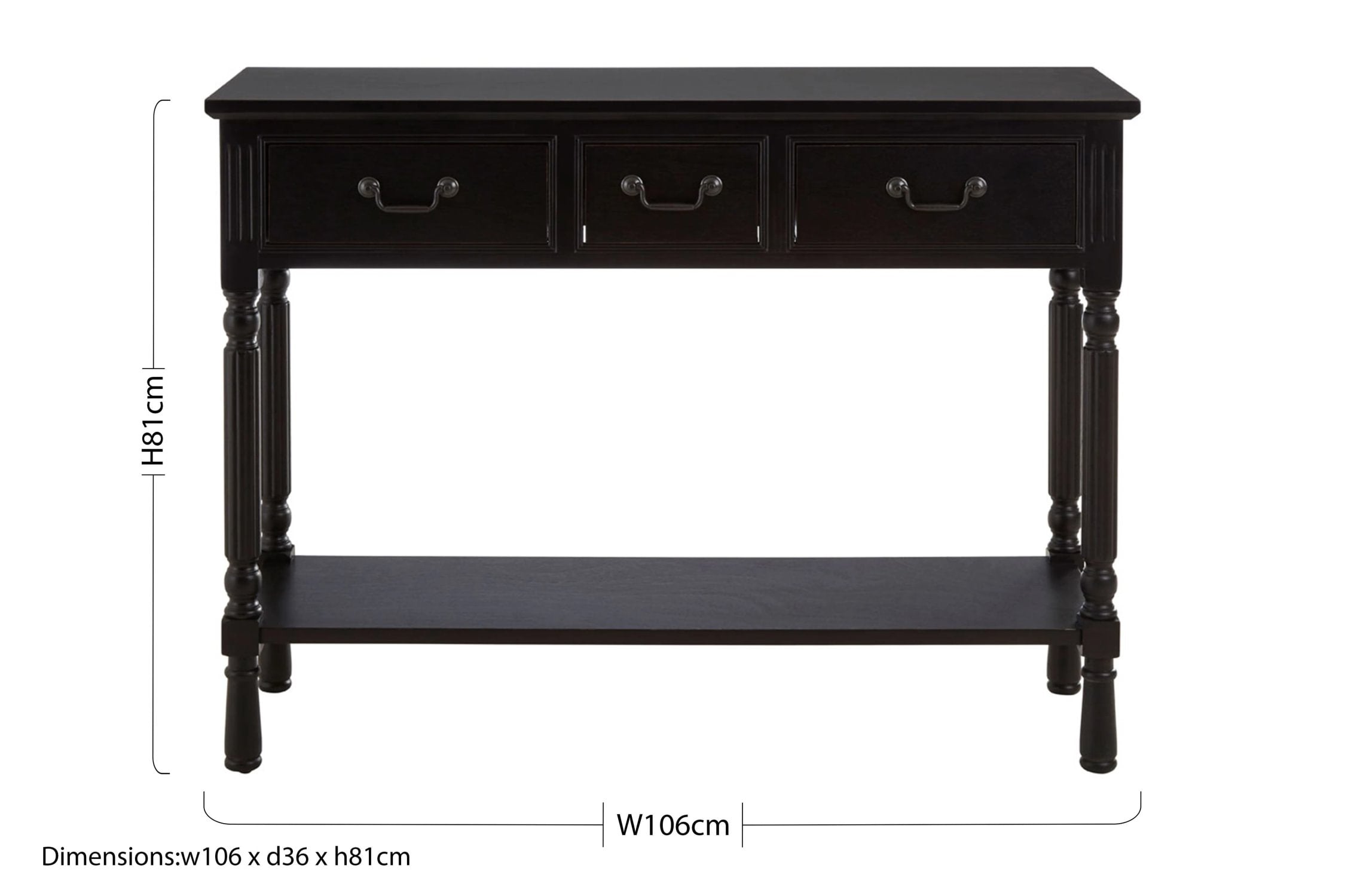 Chelsea Vintage Black Wood 3 Drawer Console Table