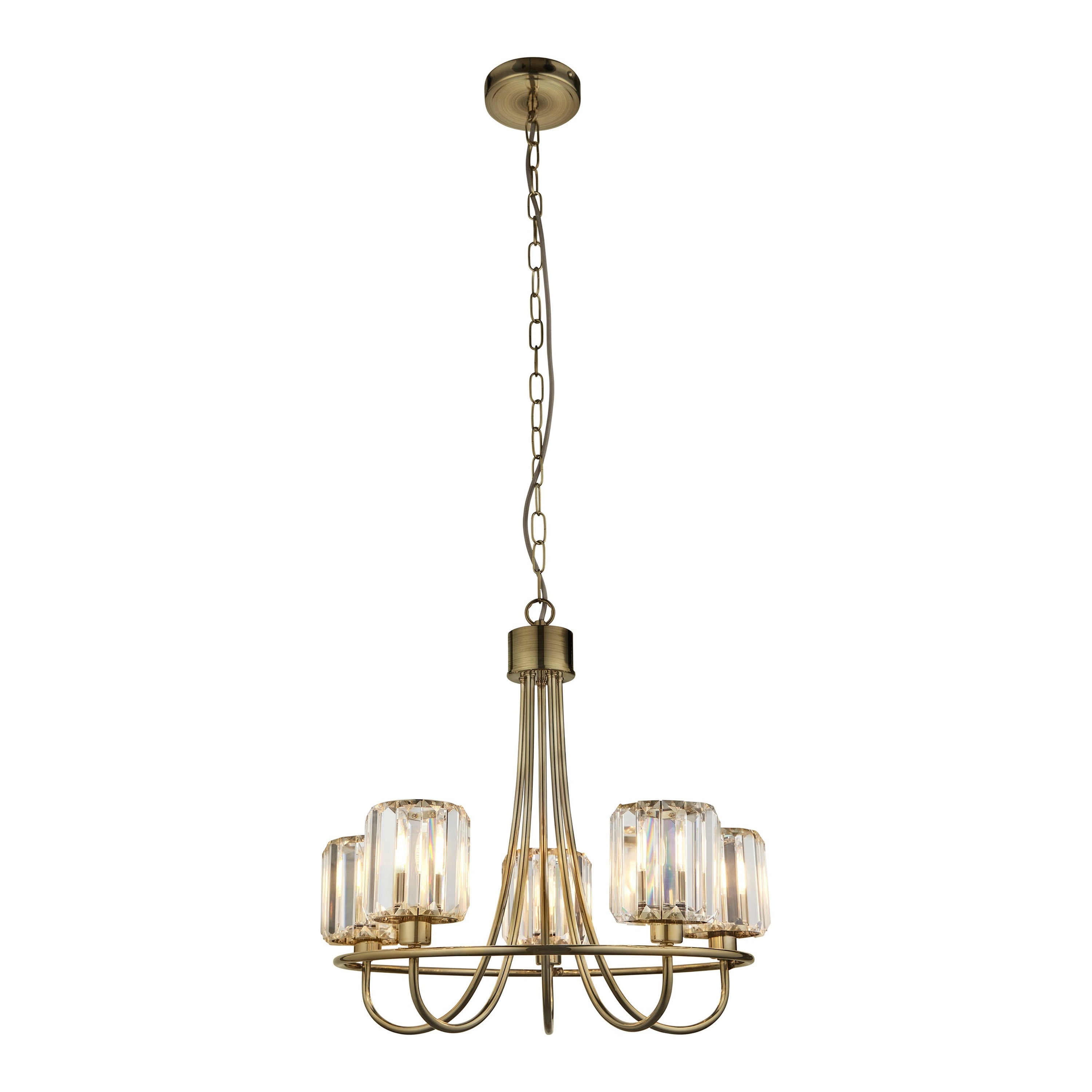 Denton Antique Brass & Faceted Glass Pendant Light