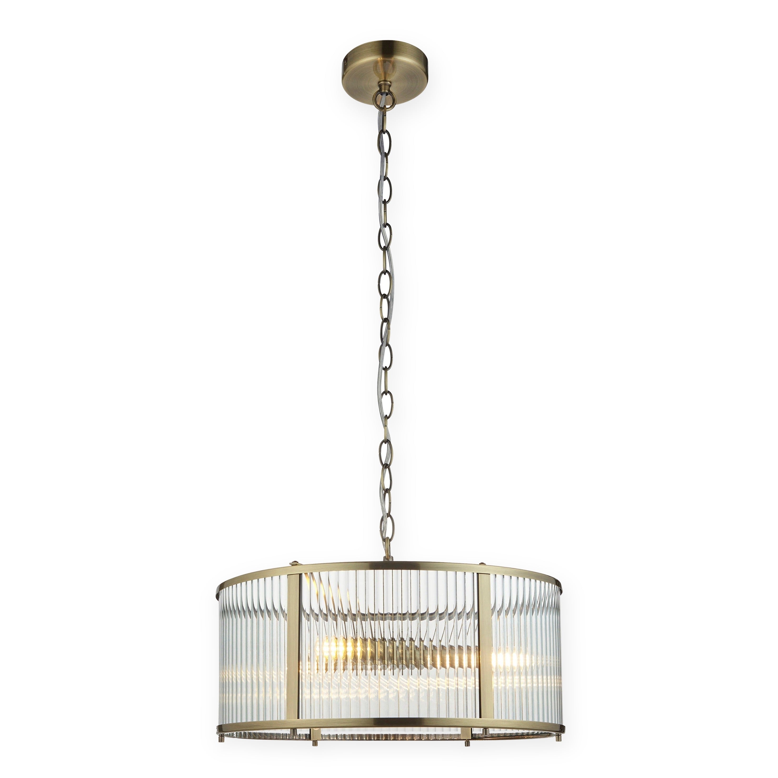 Hayden Antique Brass Gold & Ribbed Glass Pendant Light | Small