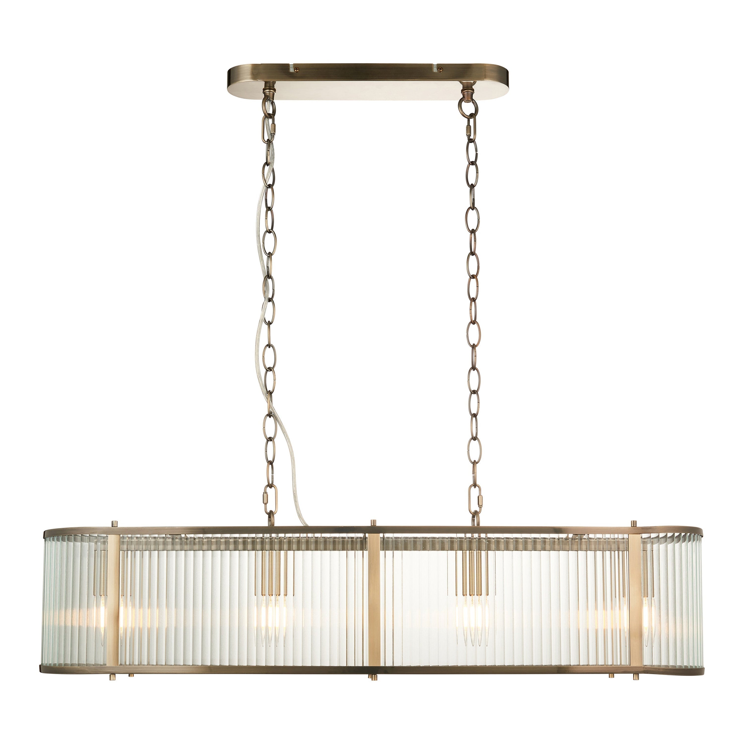 Hayden Antique Brass Gold & Ribbed Glass Oval Pendant Light Strip