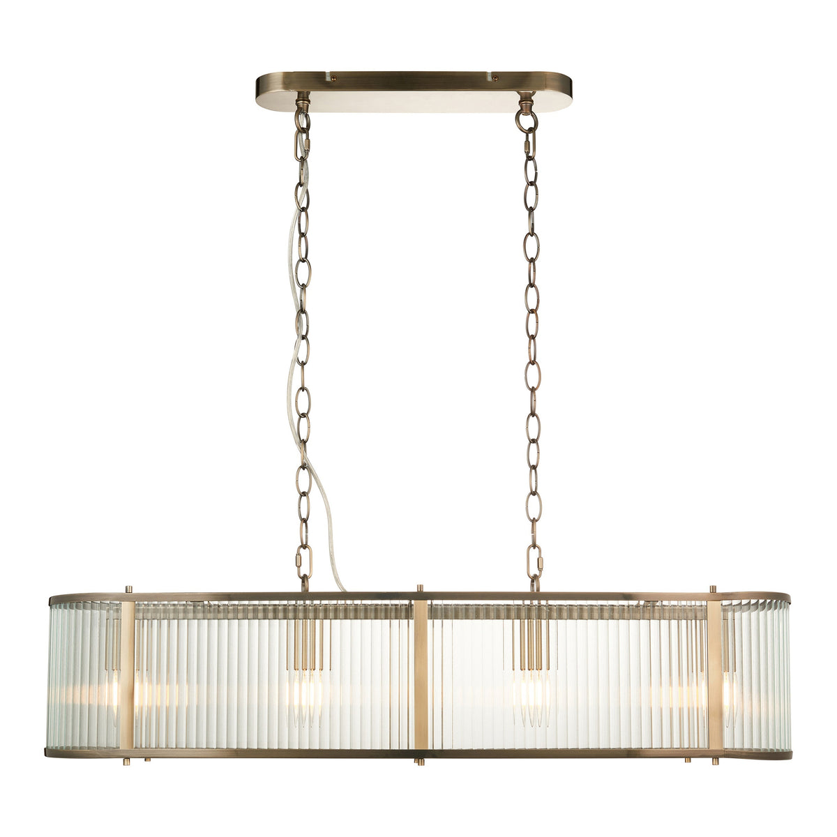 Hayden Antique Brass Gold & Ribbed Glass Oval Pendant Light Strip