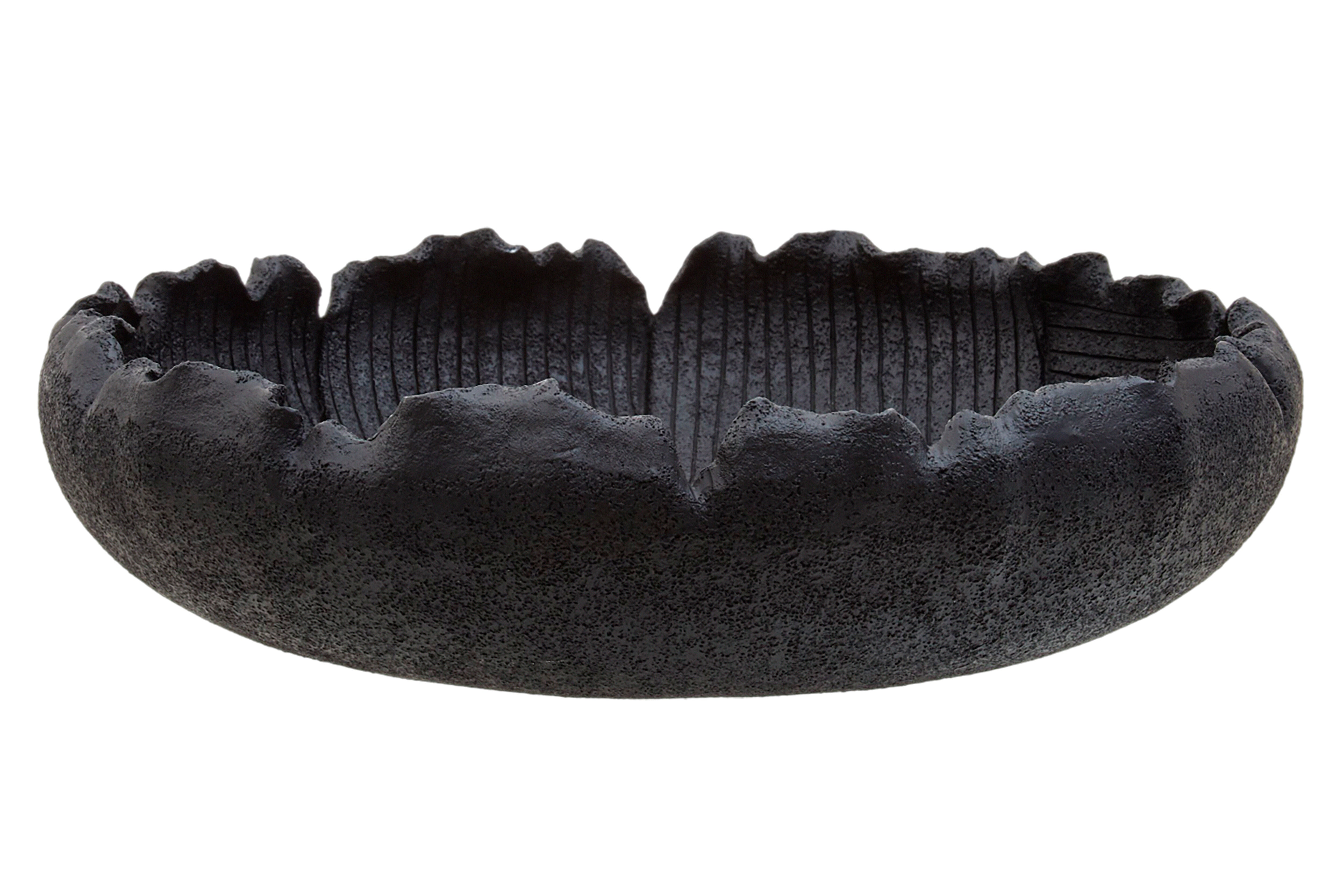Bobbin Ribbed Black Flat Bowl