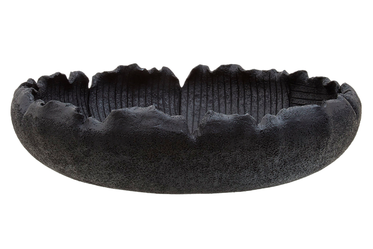 Bobbin Ribbed Black Flat Bowl