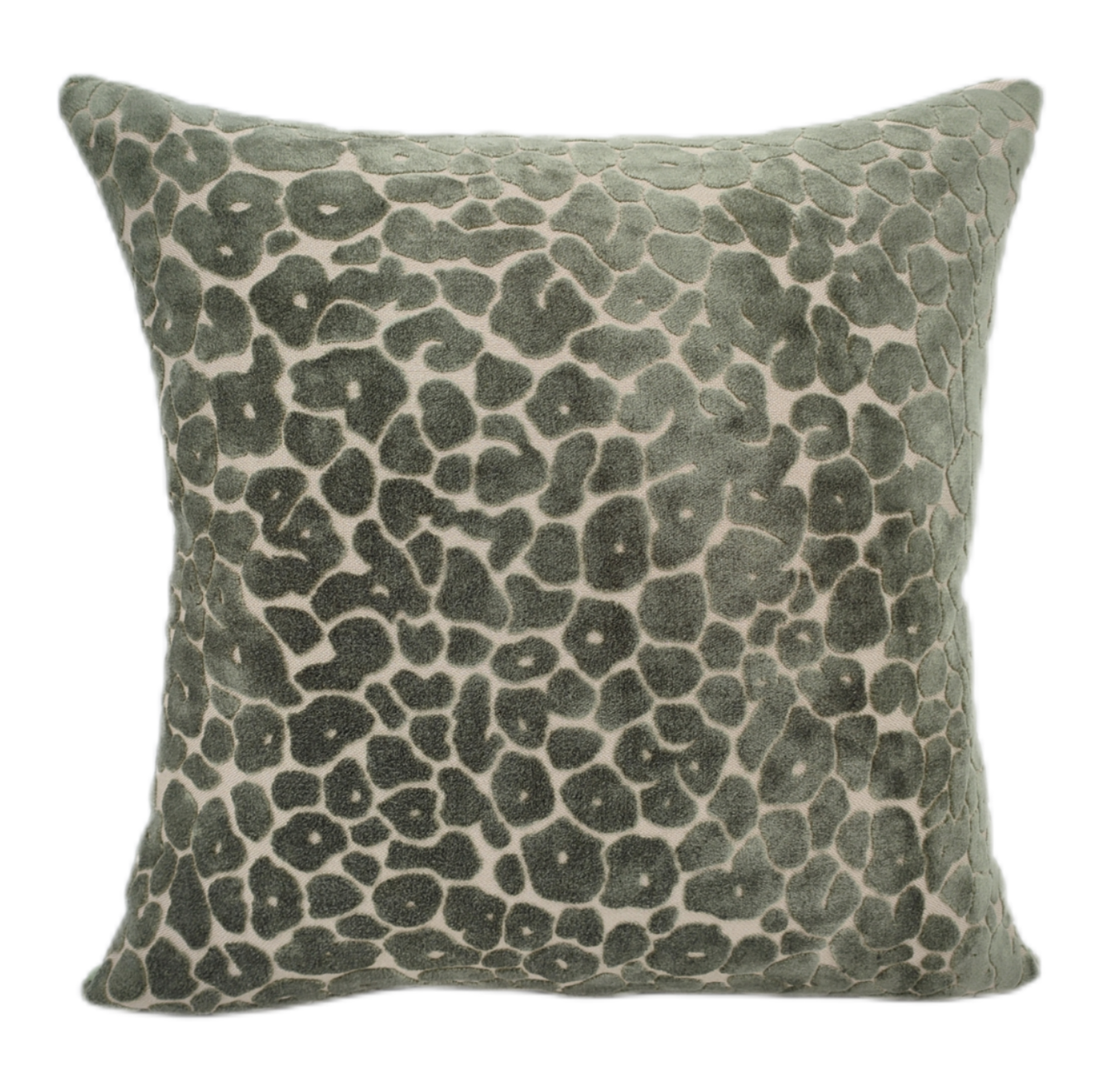 Malini Paul Moneypenny Spoton Leopard Velvet Sage Green Square Cushion 56x56