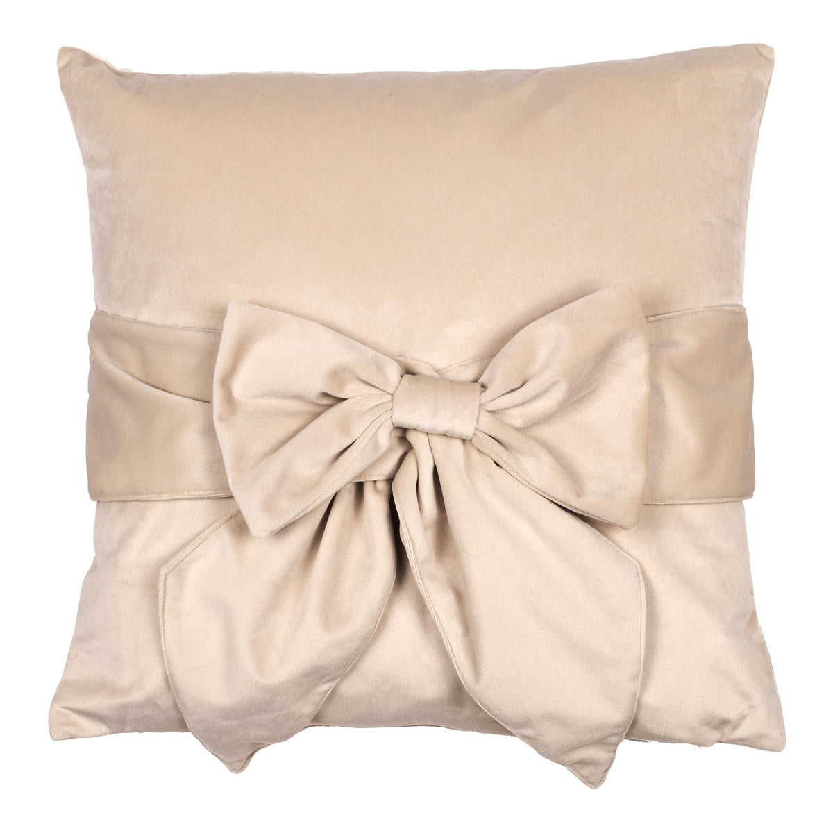 Malini Tiedup Velvet with Bow Cream Square Cushion 45x45