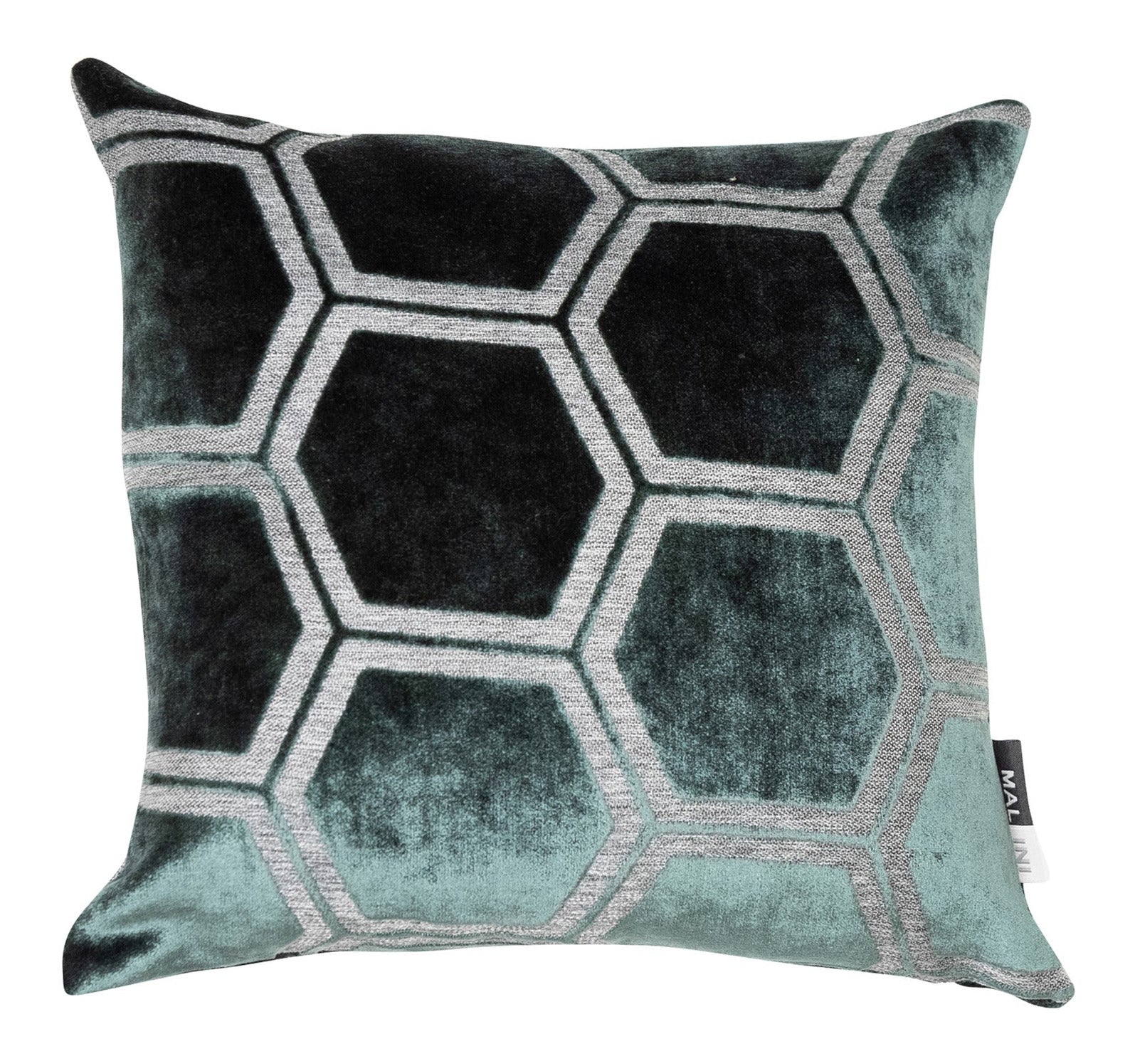 Malini Ivor Hexagon Velvet Pine Green Square Cushion 43x43