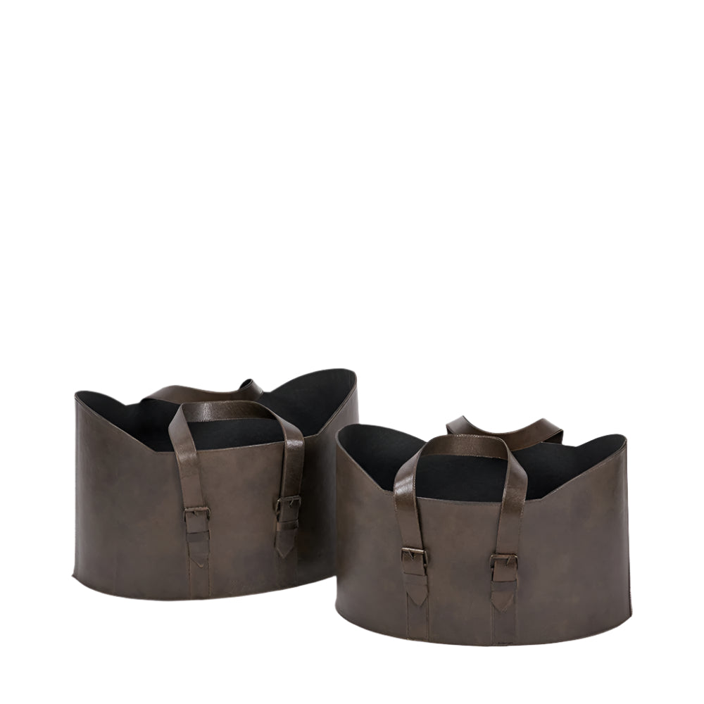 Set of 2 Alessio Peppercorn Leather Handled Storage